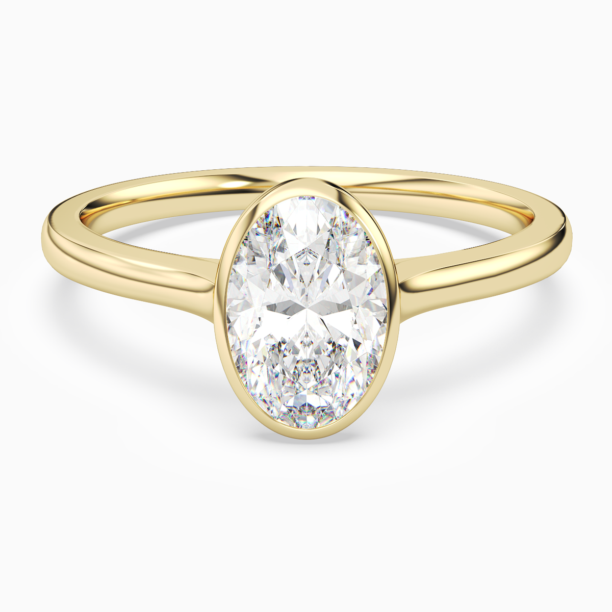 Oval Slim Tapered Bezel Solitaire in 14K Yellow Gold main white