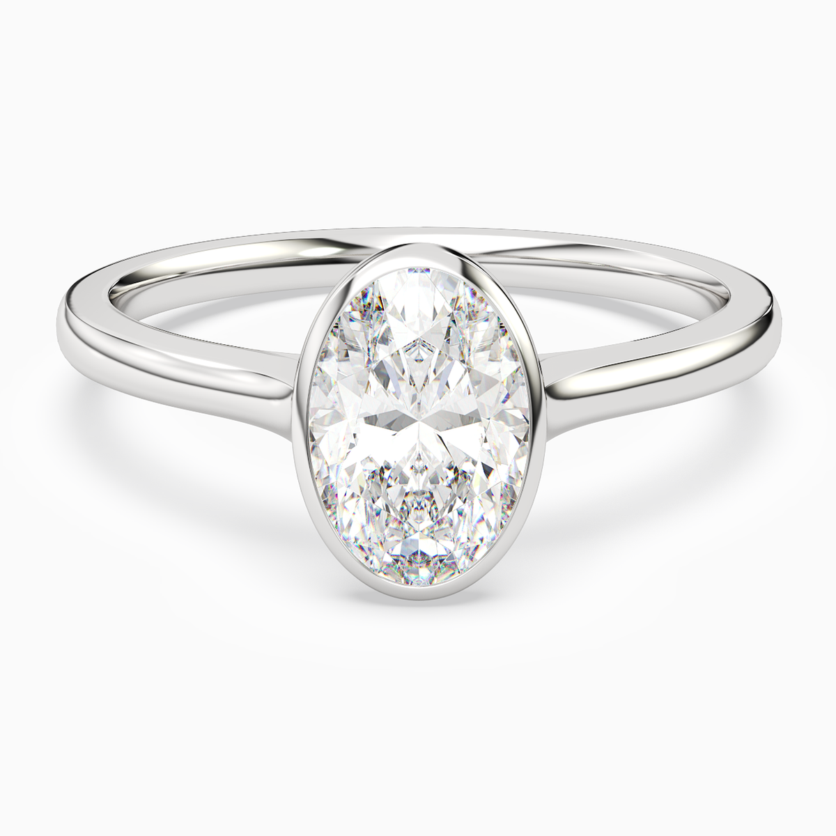 Oval Slim Tapered Bezel Solitaire in Platinum main white