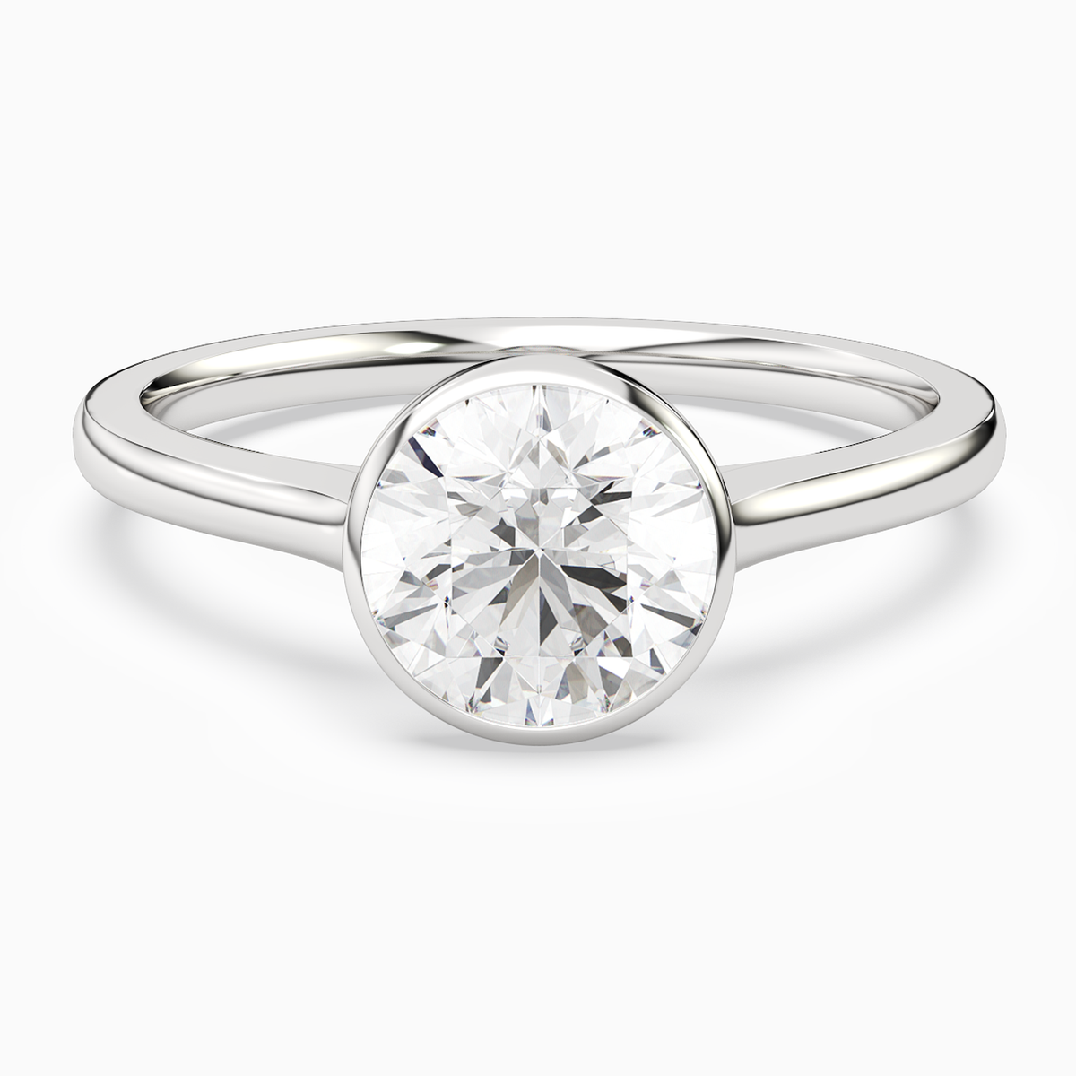Round Slim Tapered Bezel Solitaire in 14K White Gold main white