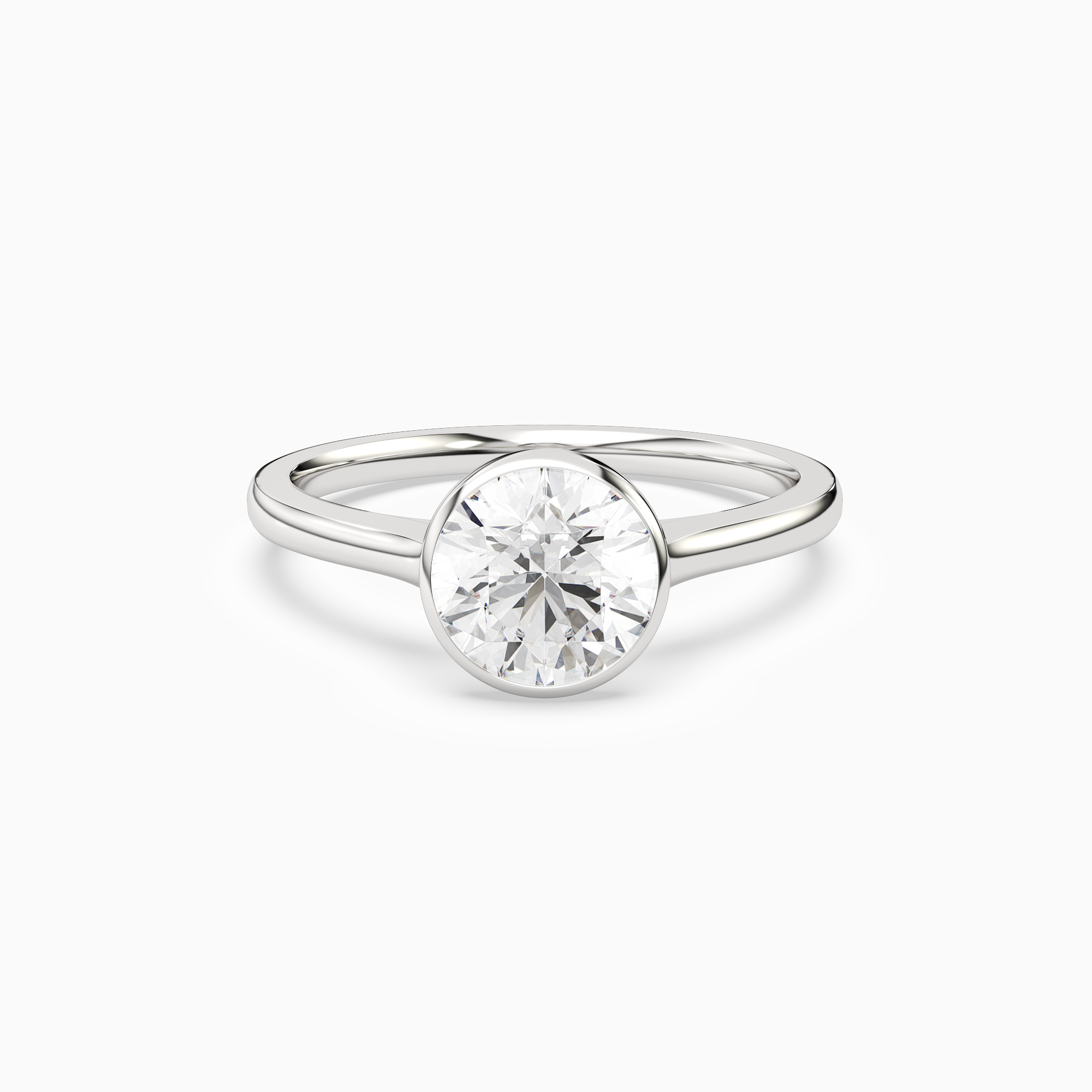 Round Slim Tapered Bezel Solitaire in 18K White Gold main white