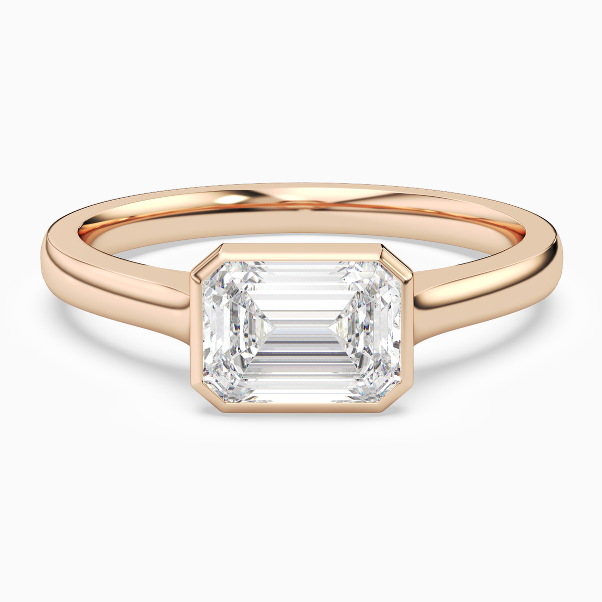 Emerald East-West Bezel Solitaire in 14K Rose Gold main white