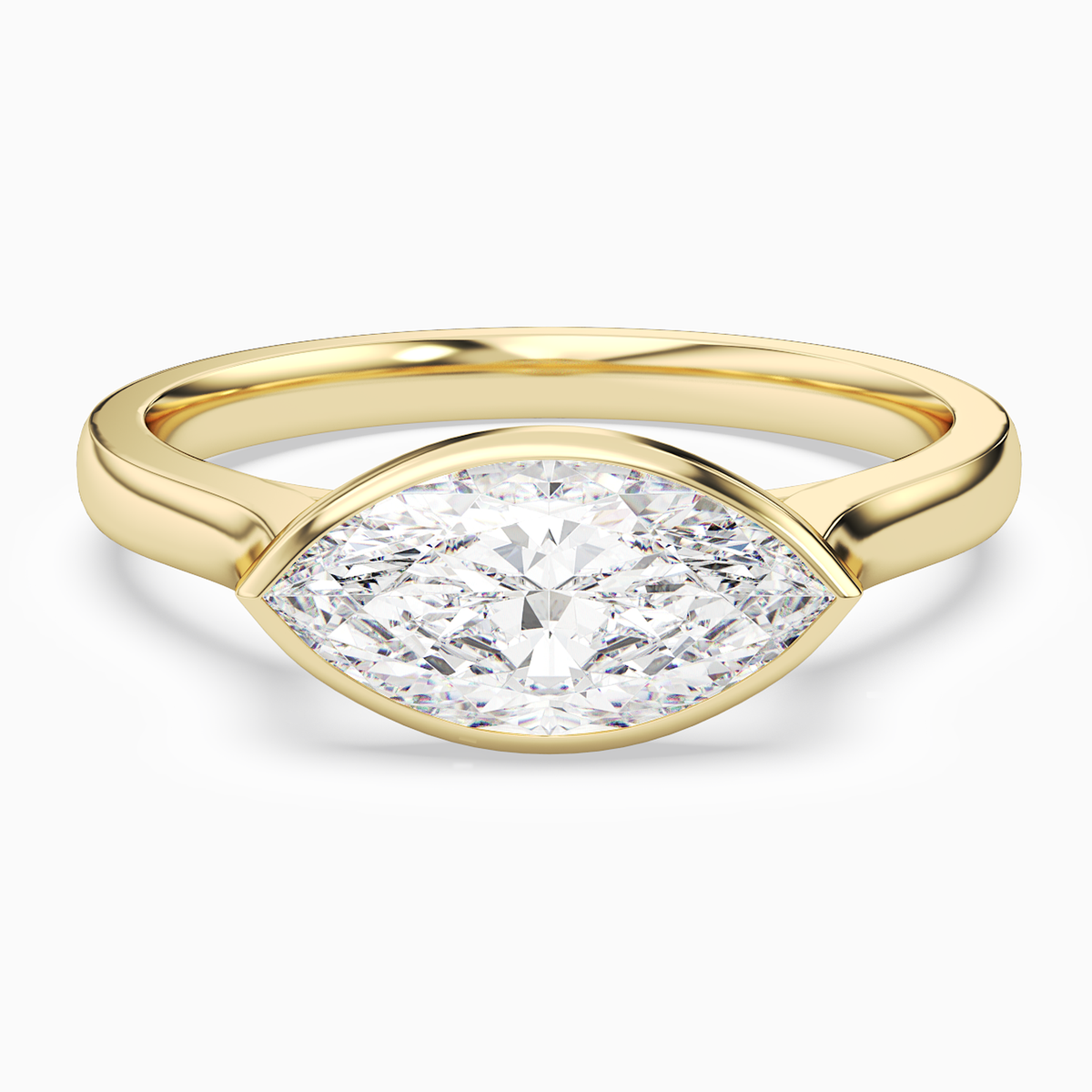 Marquise East-West Bezel Solitaire in 18K Yellow Gold main white