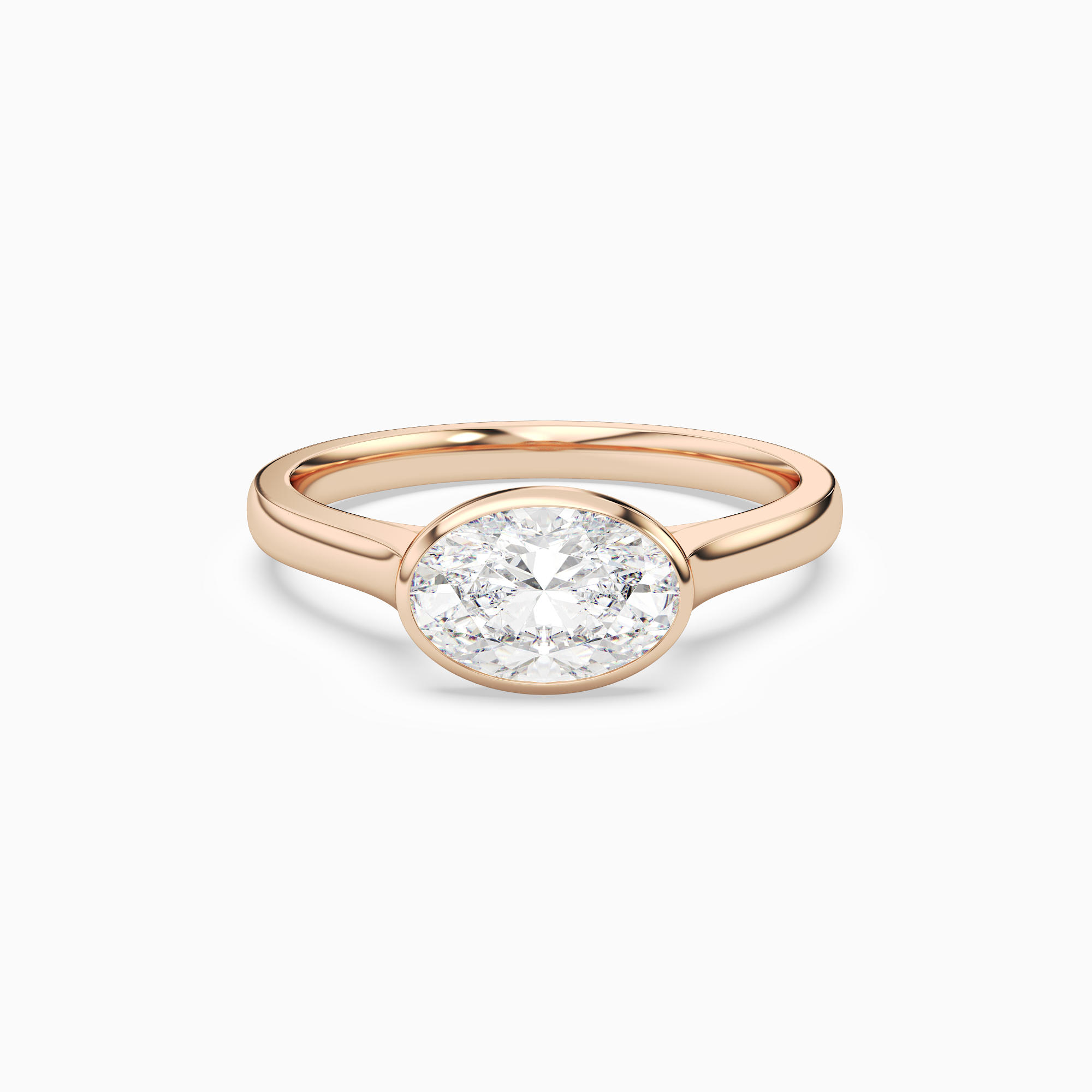 Oval East-West Bezel Solitaire in 14K Rose Gold main white