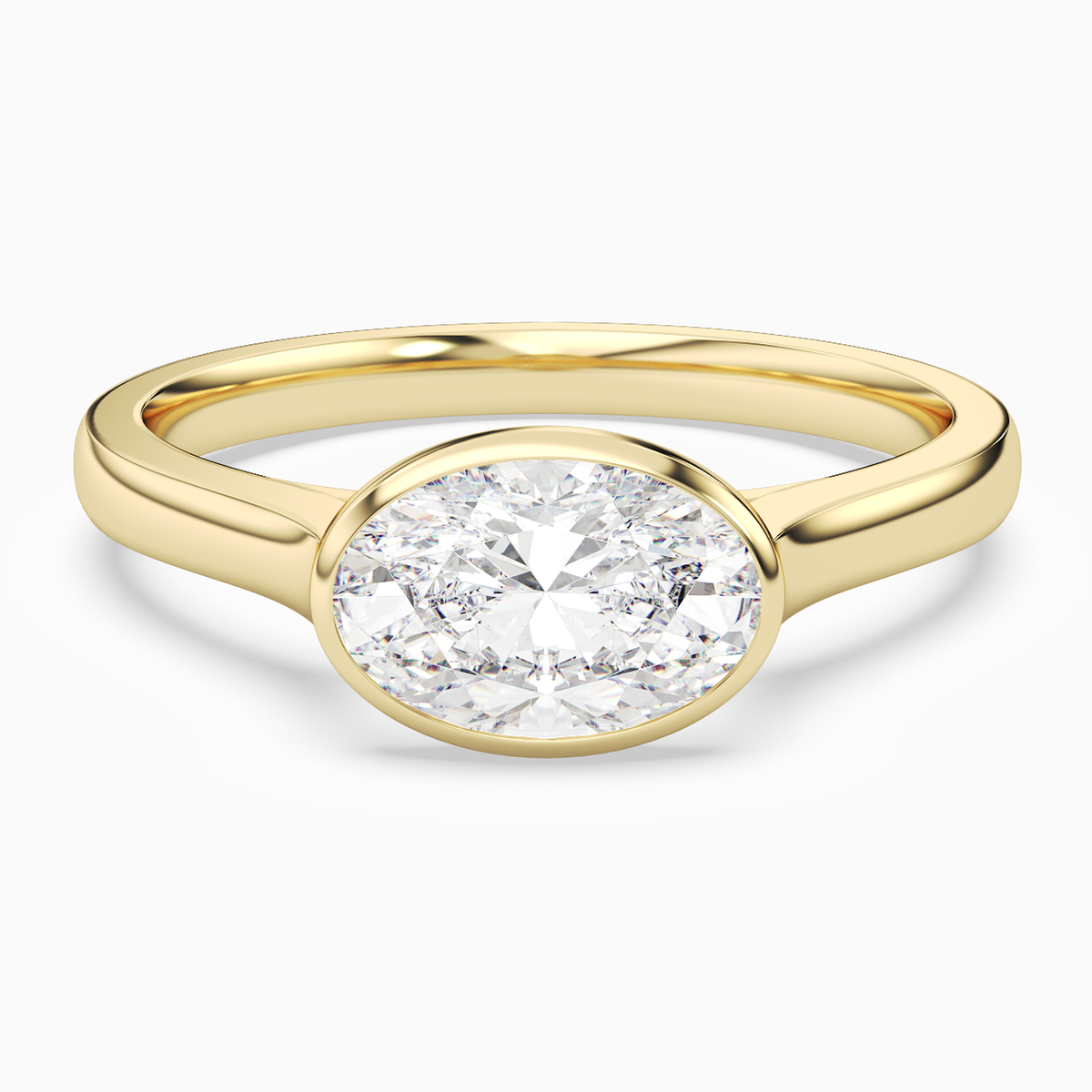 Oval East-West Bezel Solitaire in 14K Yellow Gold main white