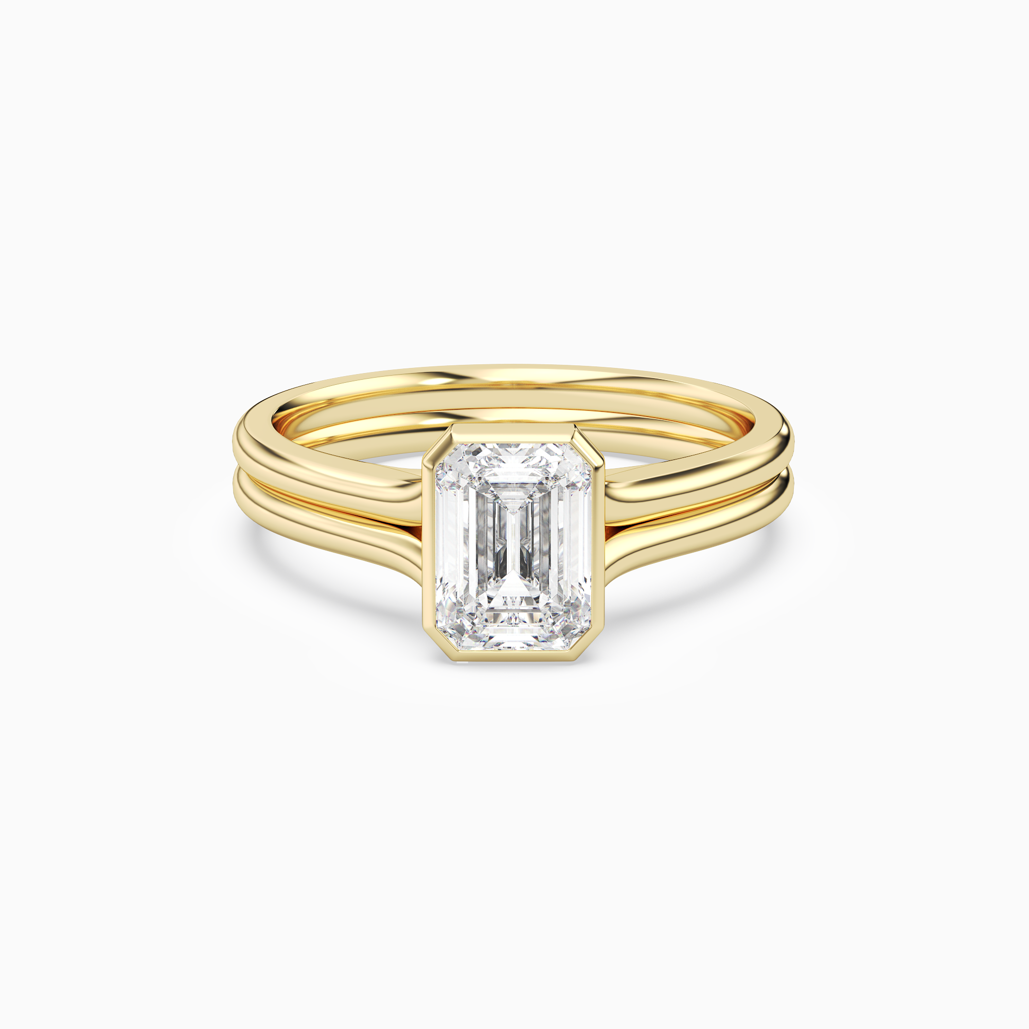 Emerald Stacked Band Bezel Solitaire in 14K Yellow Gold main white