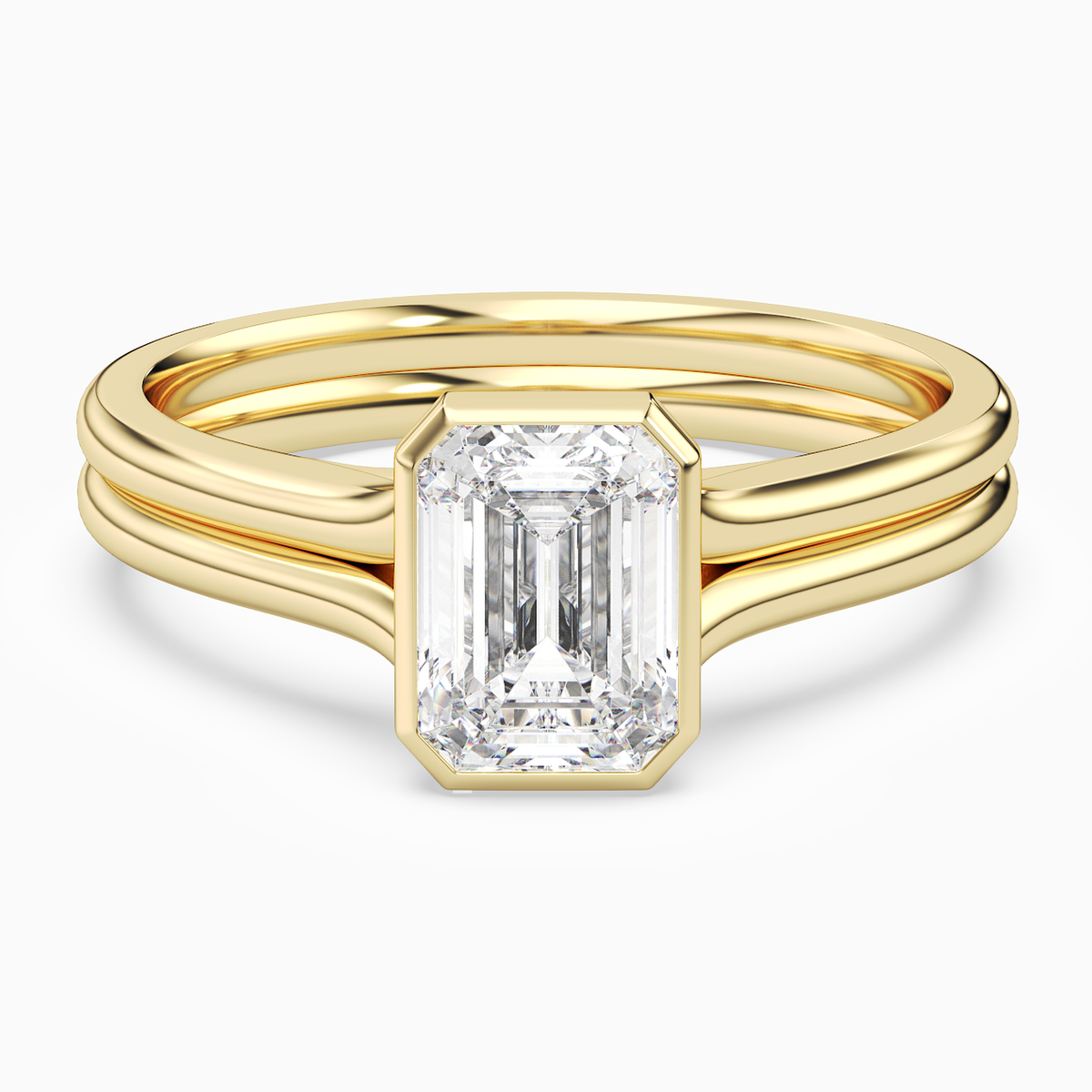 Emerald Stacked Band Bezel Solitaire in 14K Yellow Gold main white