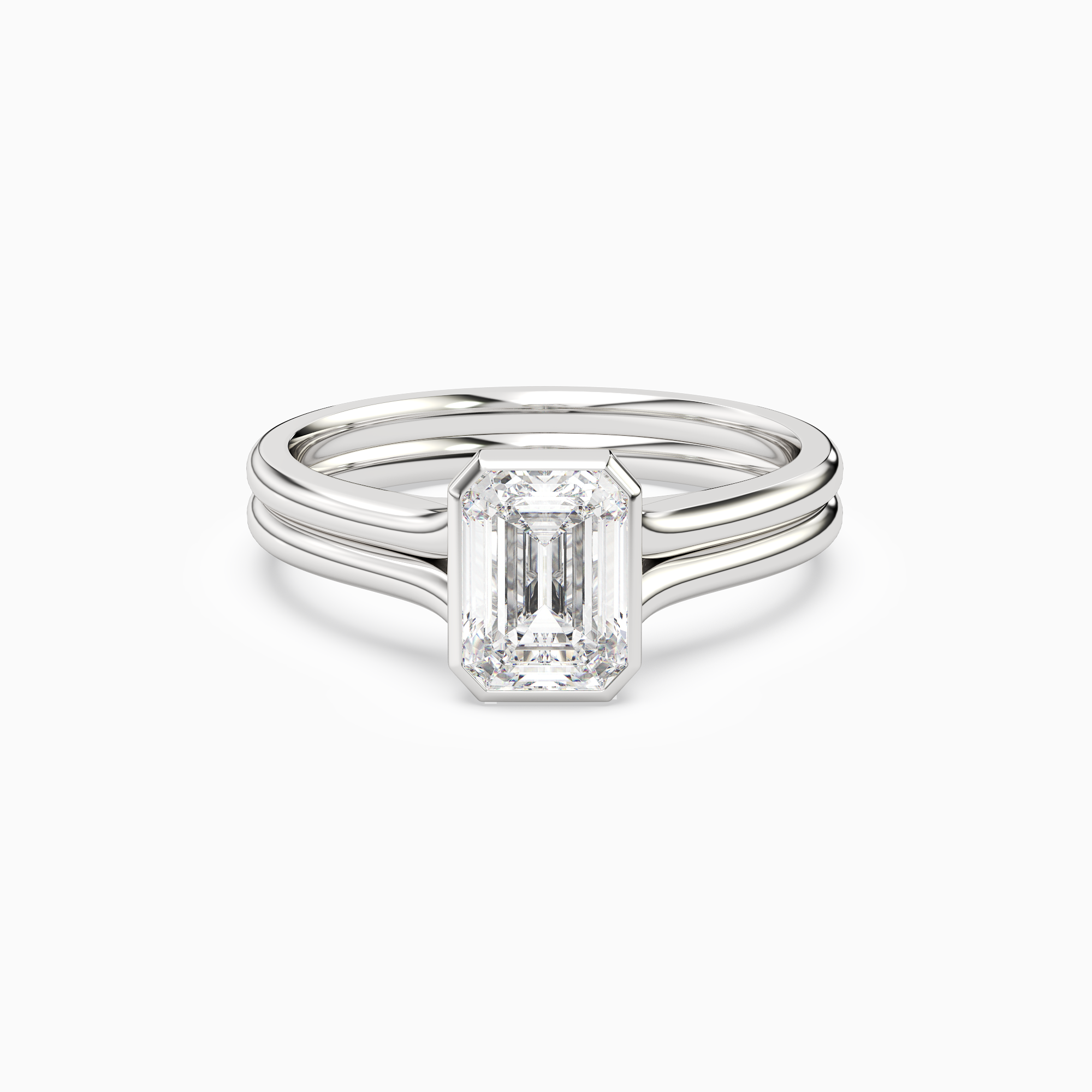 Emerald Stacked Band Bezel Solitaire in Platinum main white