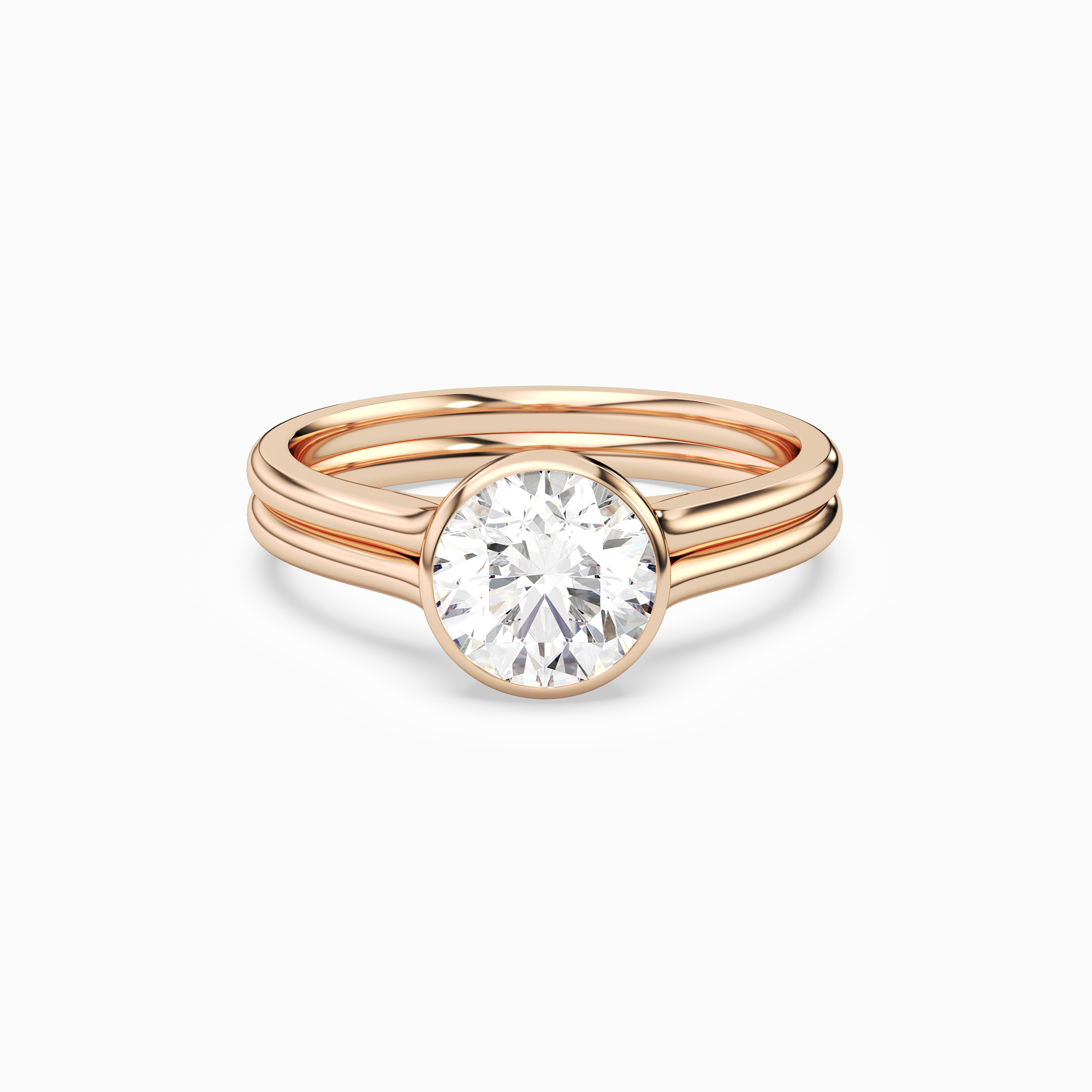 Round Stacked Band Bezel Solitaire in 14K Rose Gold main white