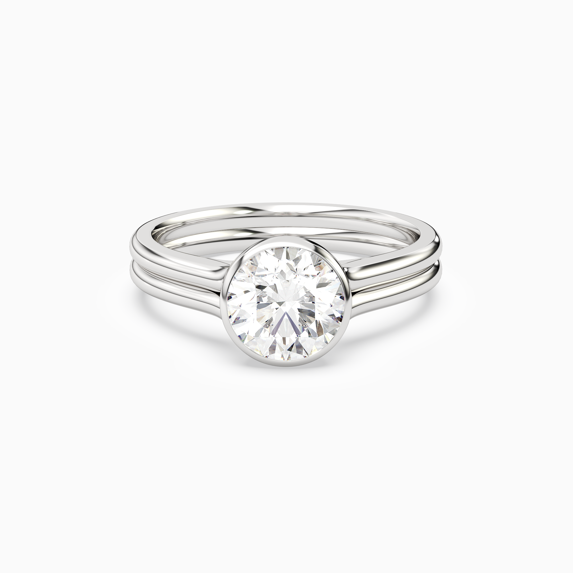 Round Stacked Band Bezel Solitaire in 14K White Gold main white