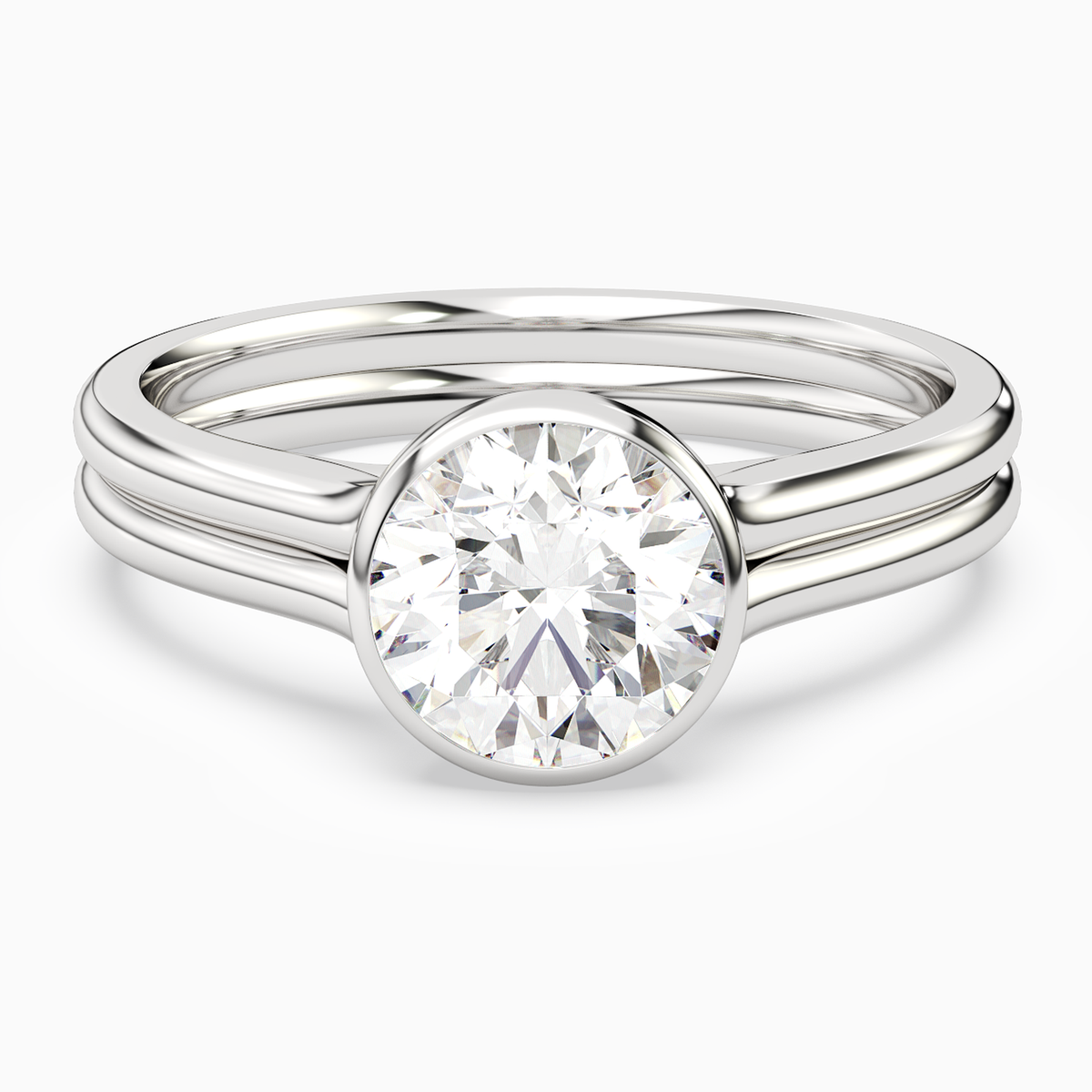 Round Stacked Band Bezel Solitaire in 14K White Gold main white