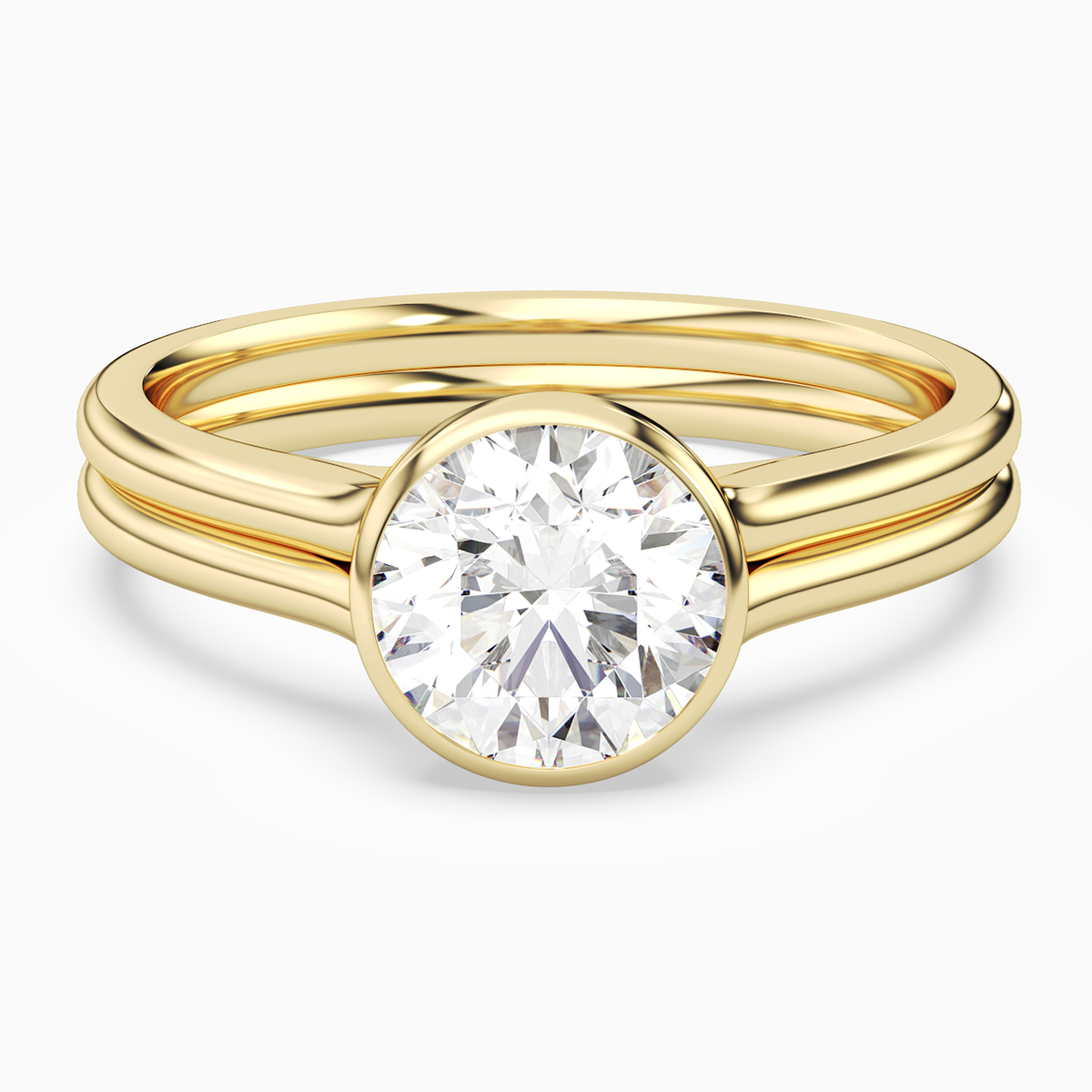 Round Stacked Band Bezel Solitaire in 18K Yellow Gold main white