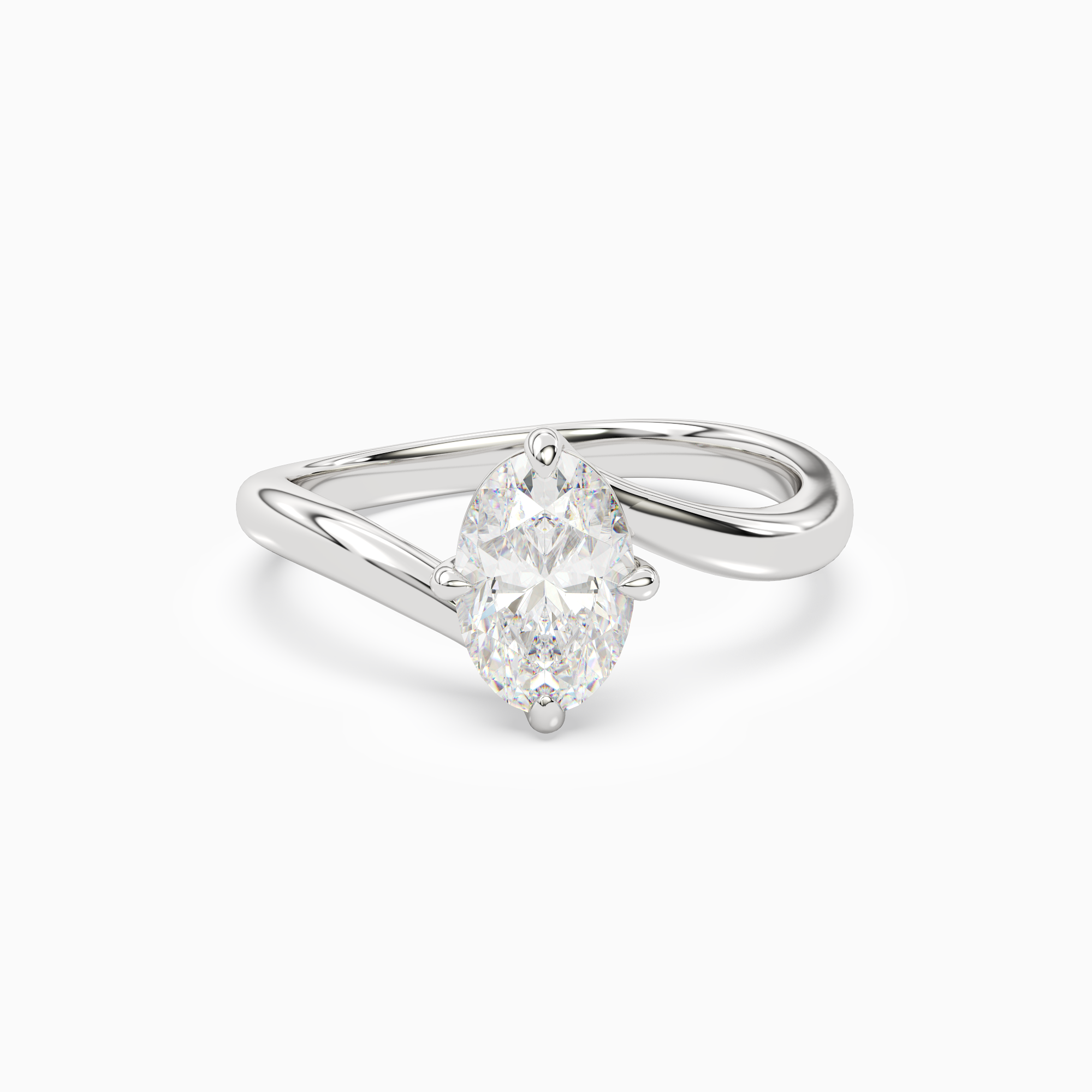 Oval Open Bypass Solitaire in 14K White Gold main white