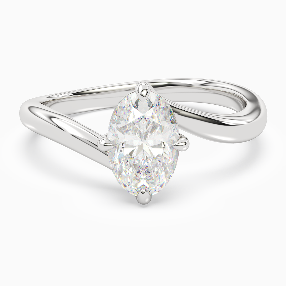 Oval Open Bypass Solitaire in 14K White Gold main white