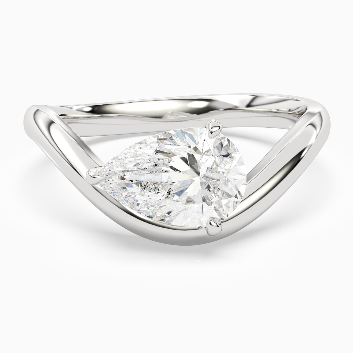 Pear Soft Bypass Solitaire in 14K White Gold main white