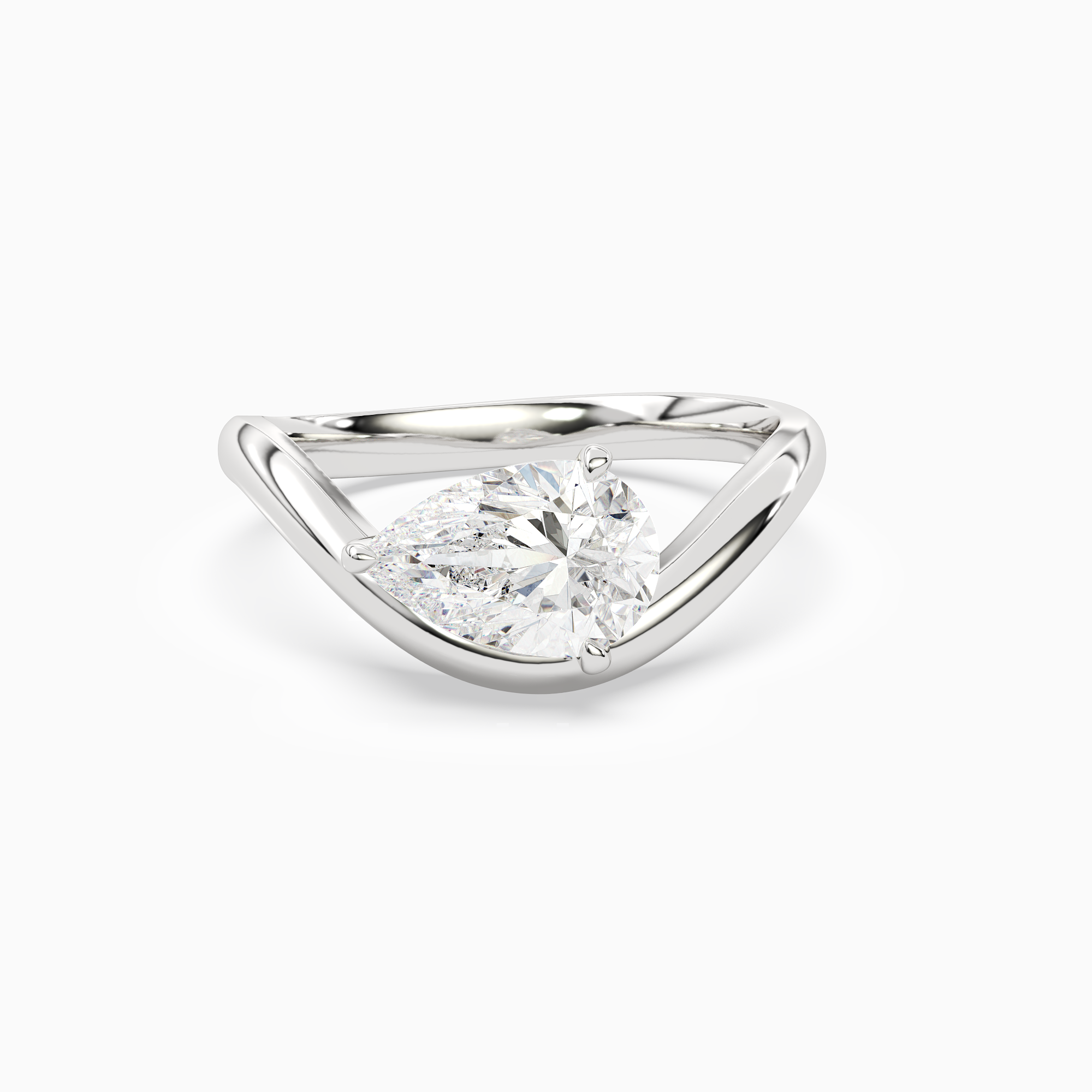 Pear Soft Bypass Solitaire in 18K White Gold main white