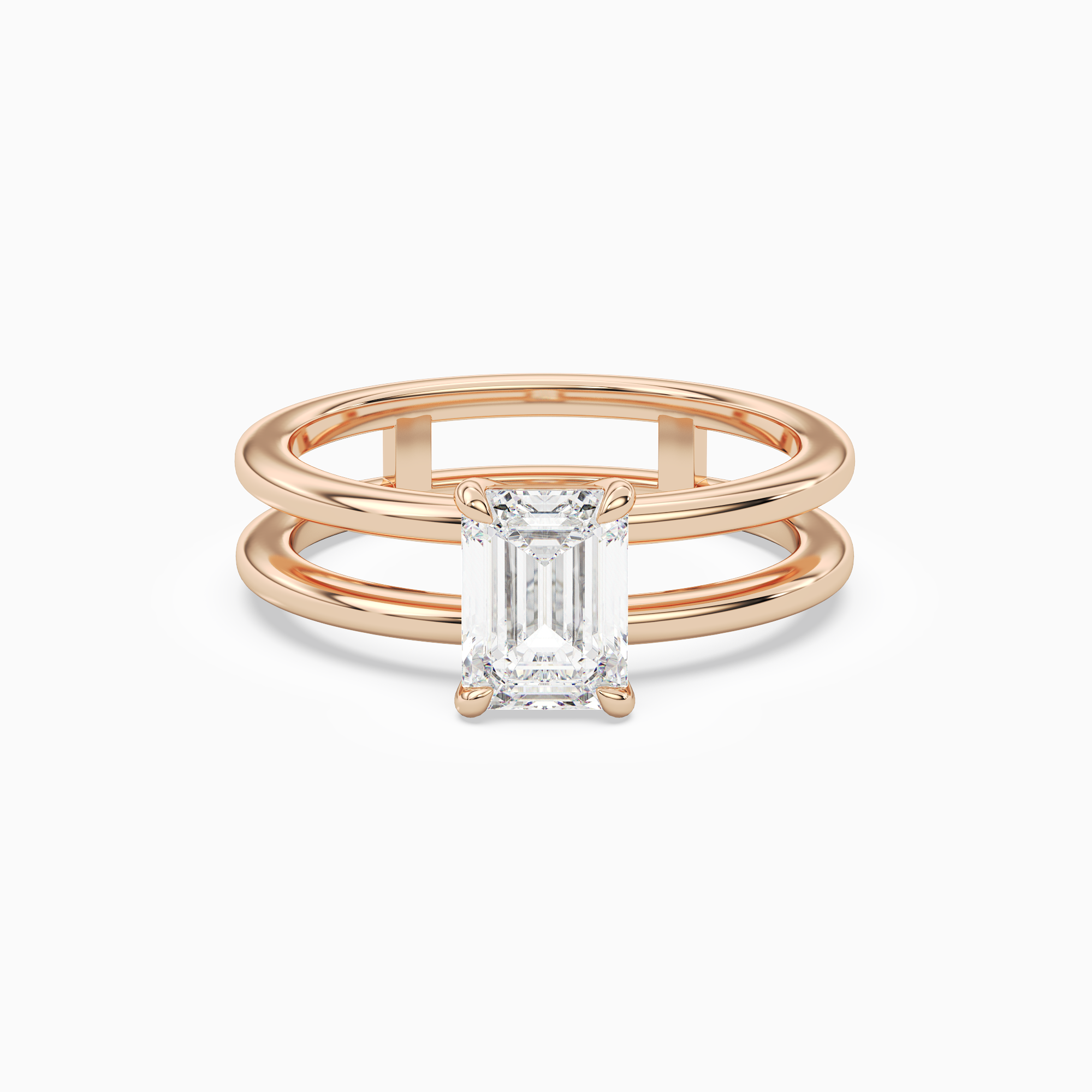 Emerald Open Double Shank Solitaire in 14K Rose Gold main white
