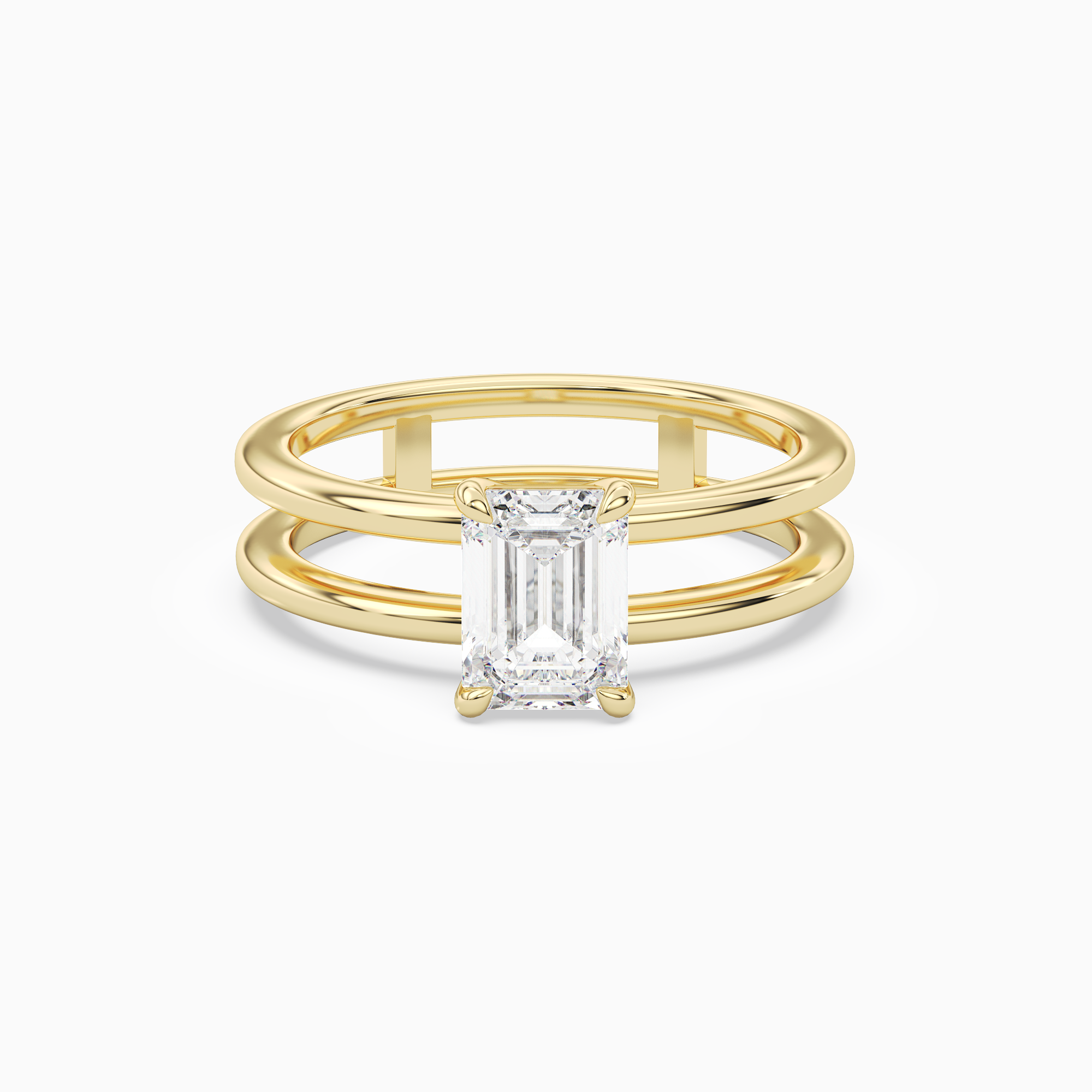 Emerald Open Double Shank Solitaire in 14K Yellow Gold main white