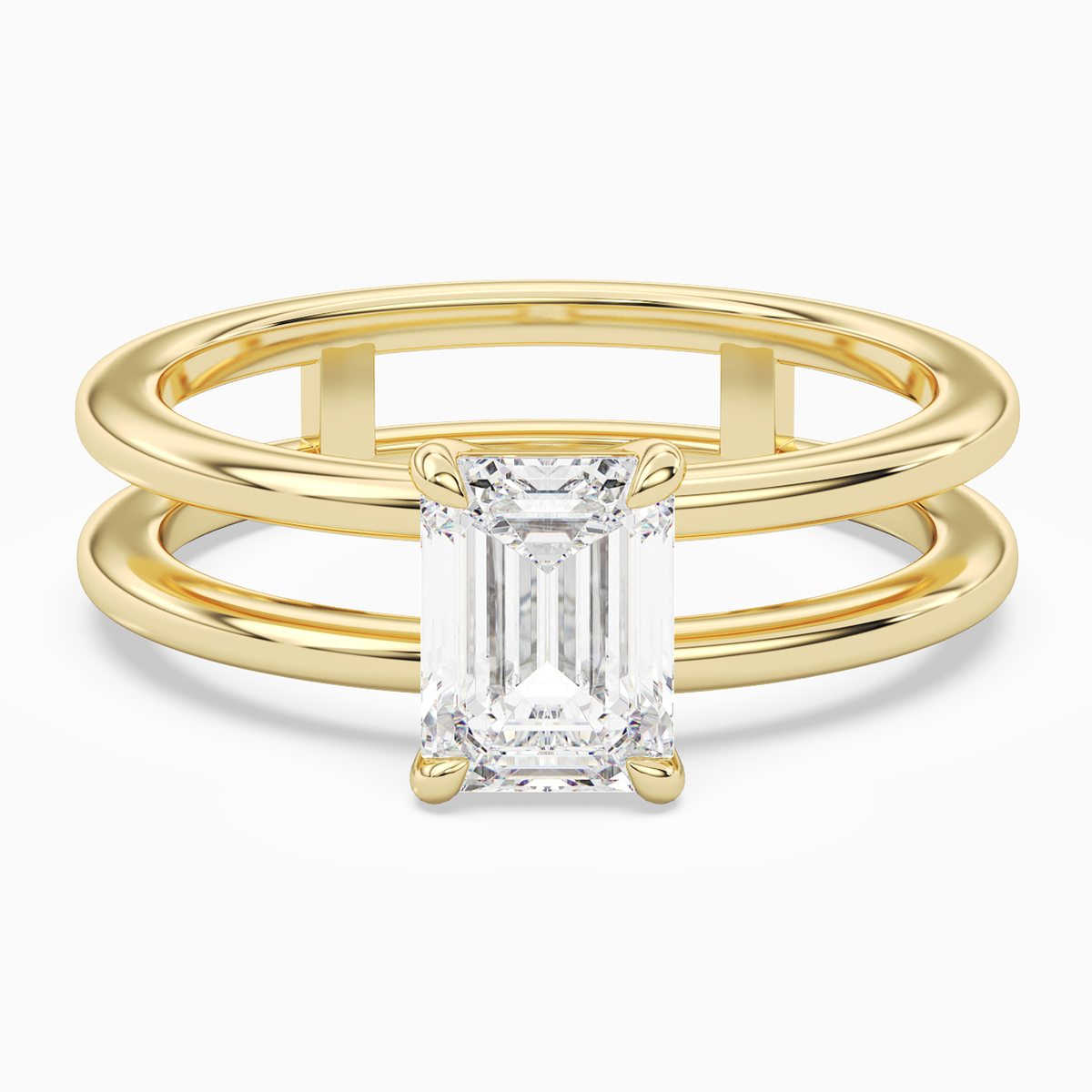 Emerald Open Double Shank Solitaire in 14K Yellow Gold main white