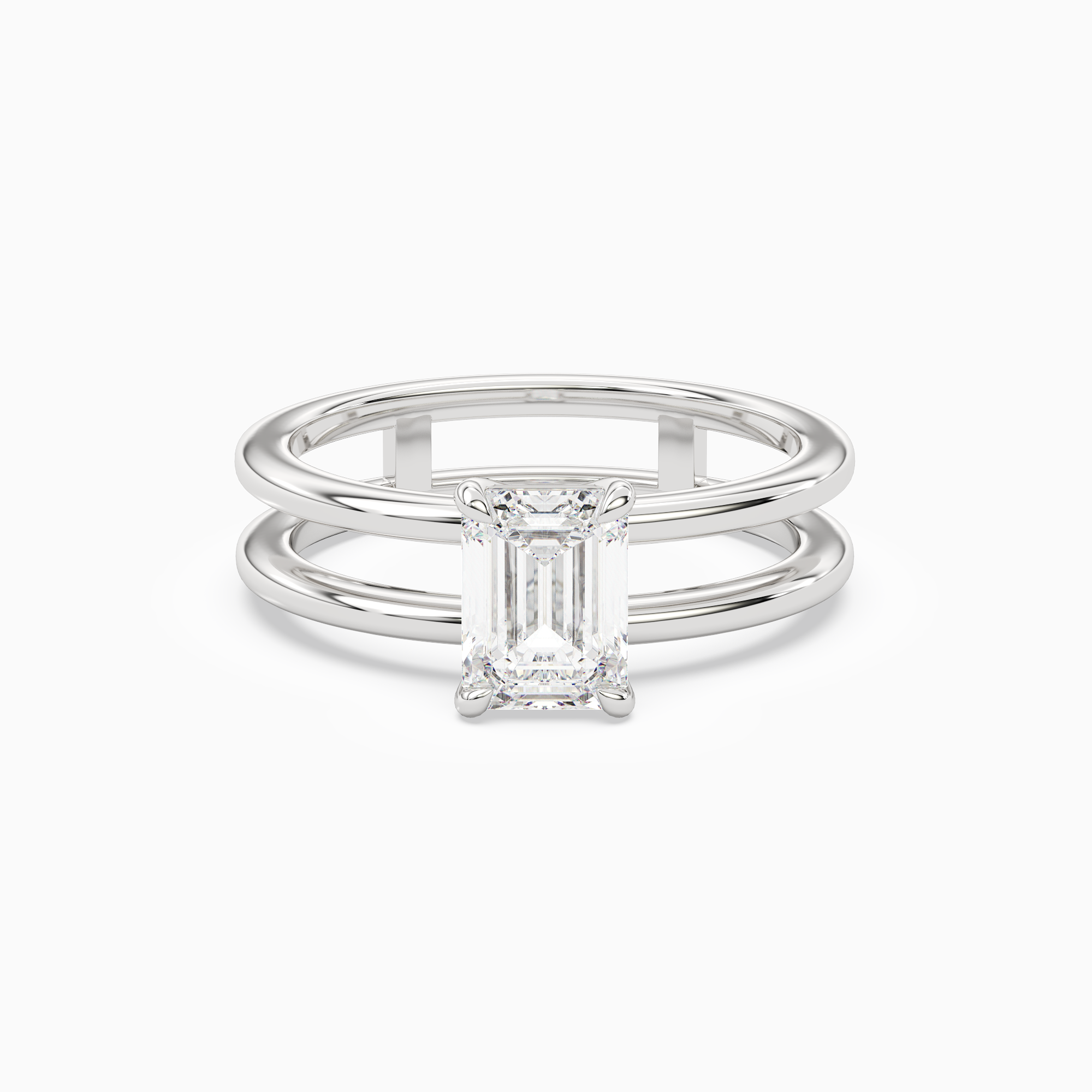 Emerald Open Double Shank Solitaire in Platinum main white