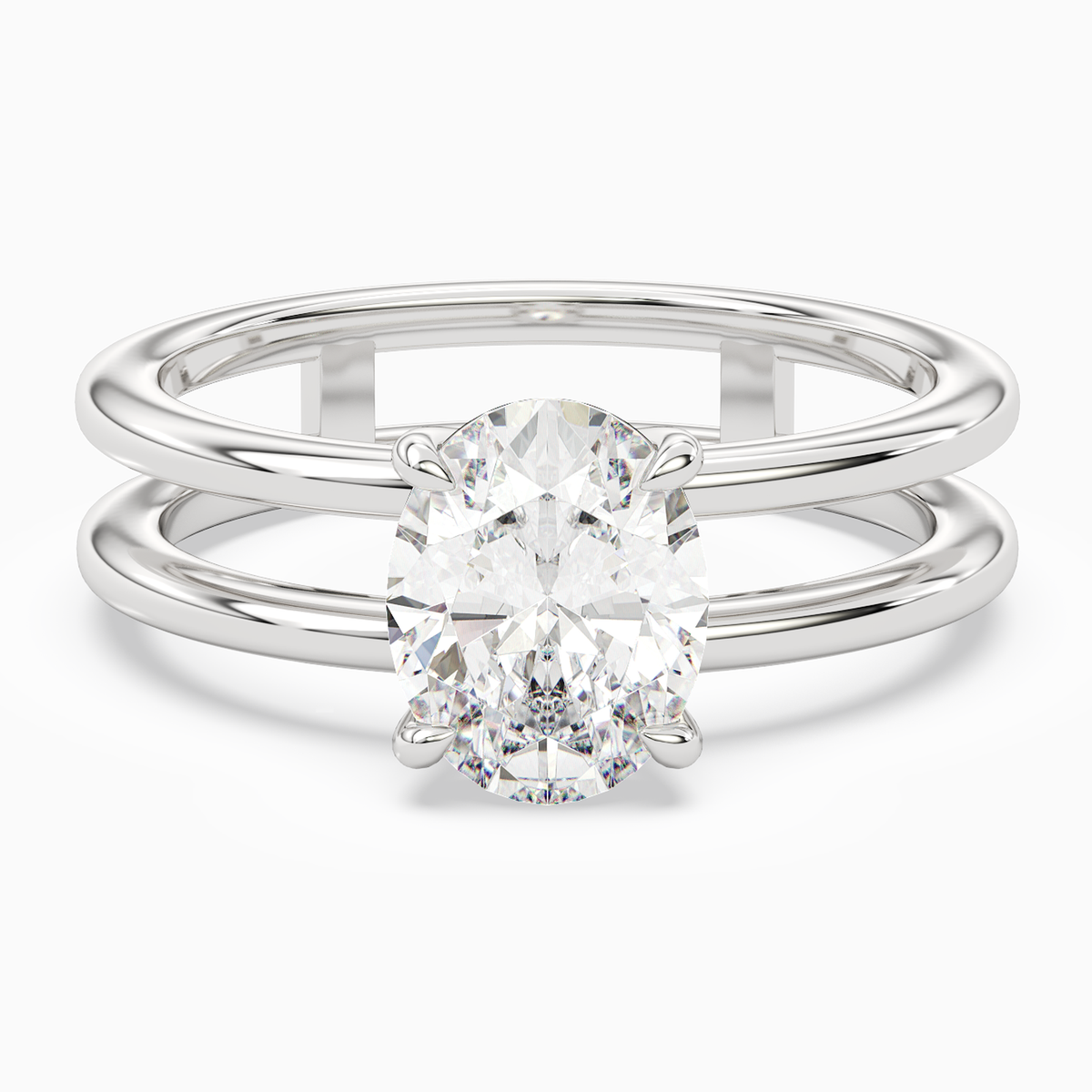 Oval Open Double Shank Solitaire in 14K White Gold main white