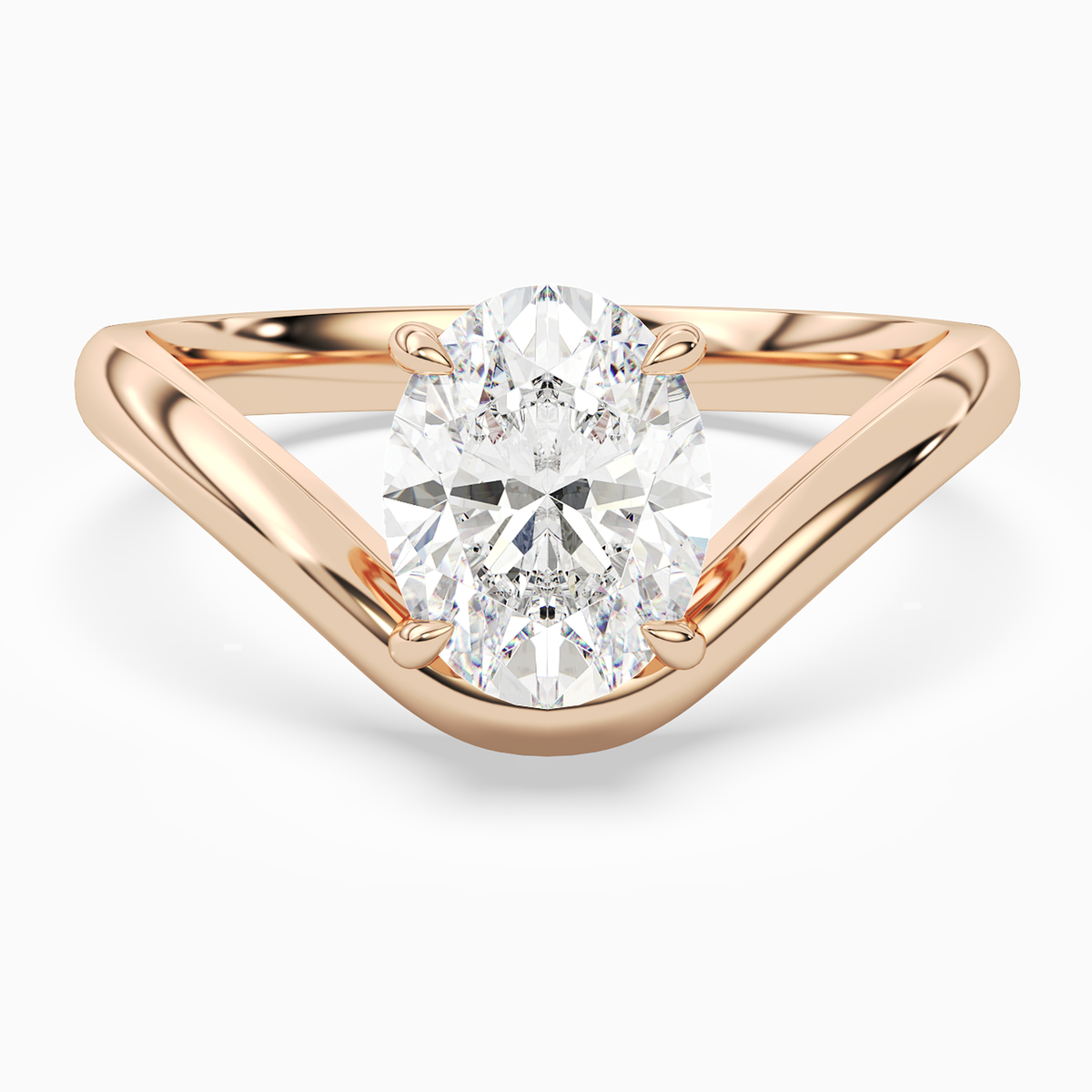 Oval V-Frame Solitaire in 14K Rose Gold main white