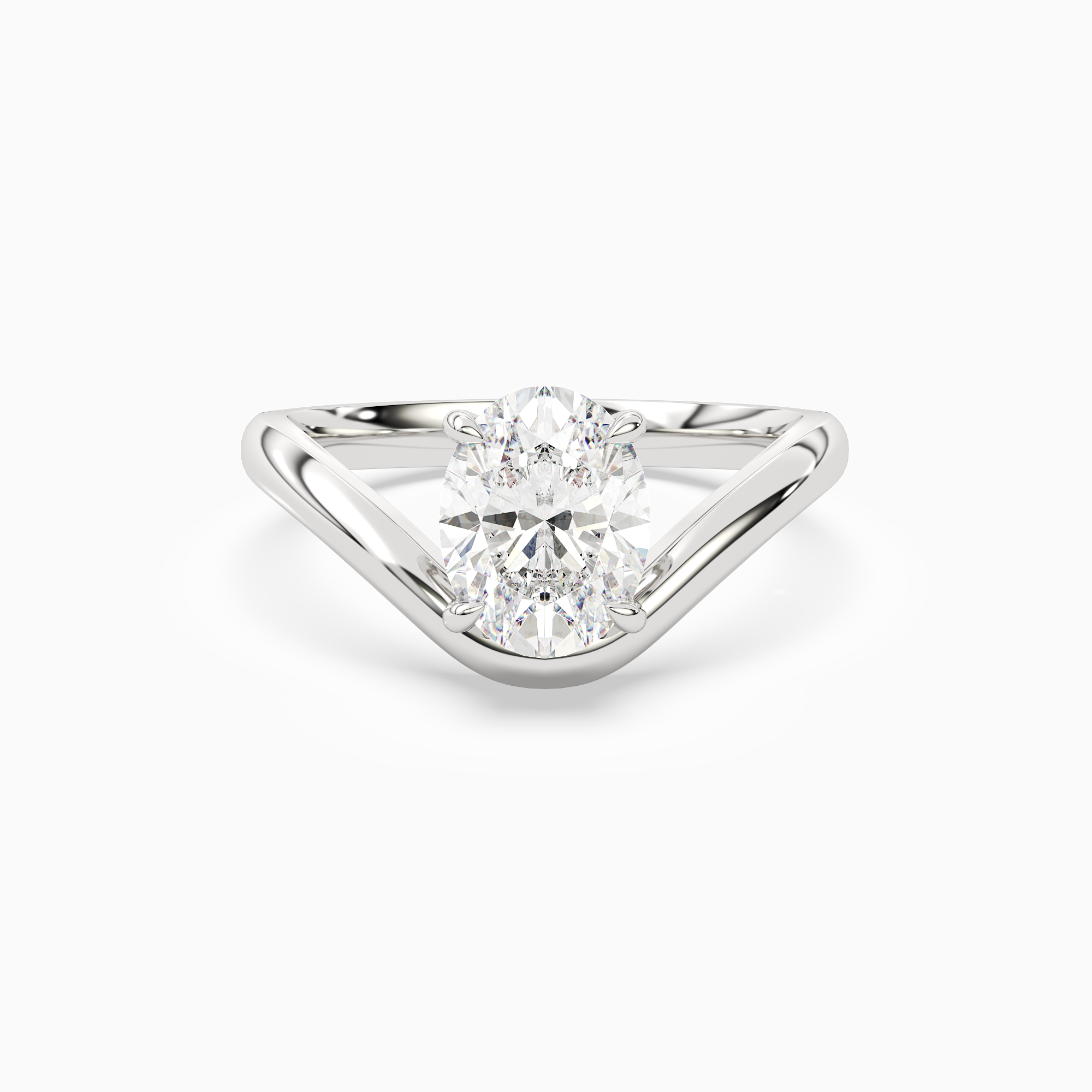 Oval V-Frame Solitaire in 14K White Gold main white