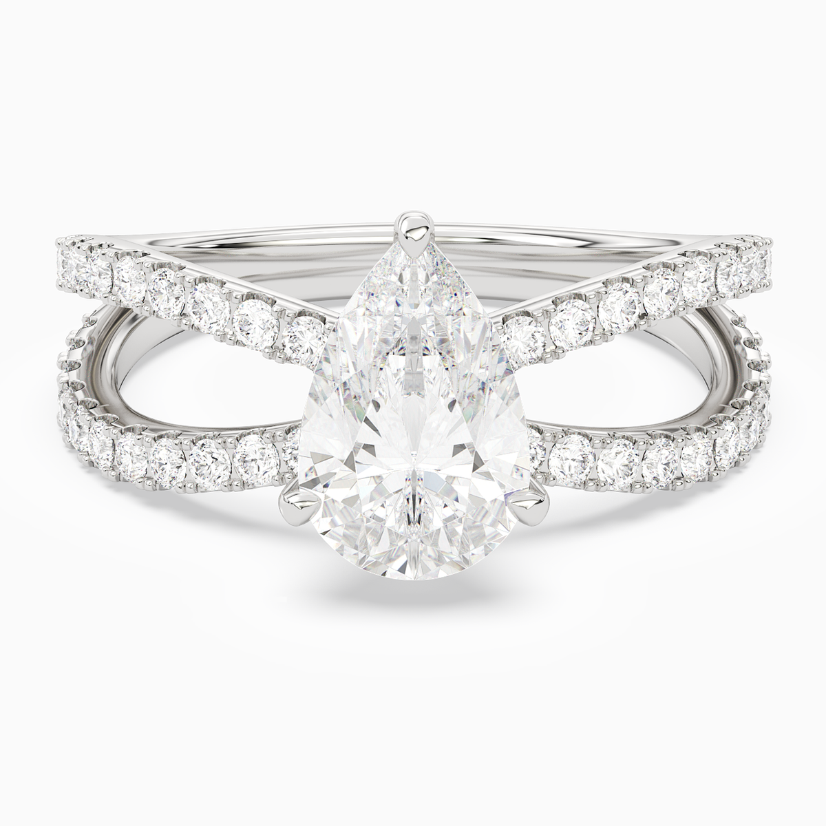 Pear Split Pavé Bypass Solitaire in 14K White Gold main white