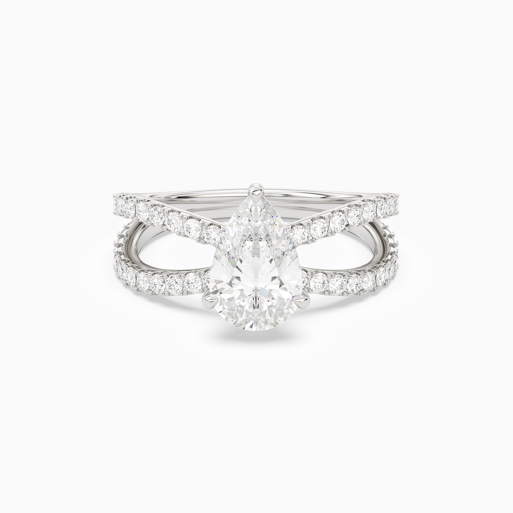 Pear Split Pavé Bypass Solitaire in 18K White Gold main white