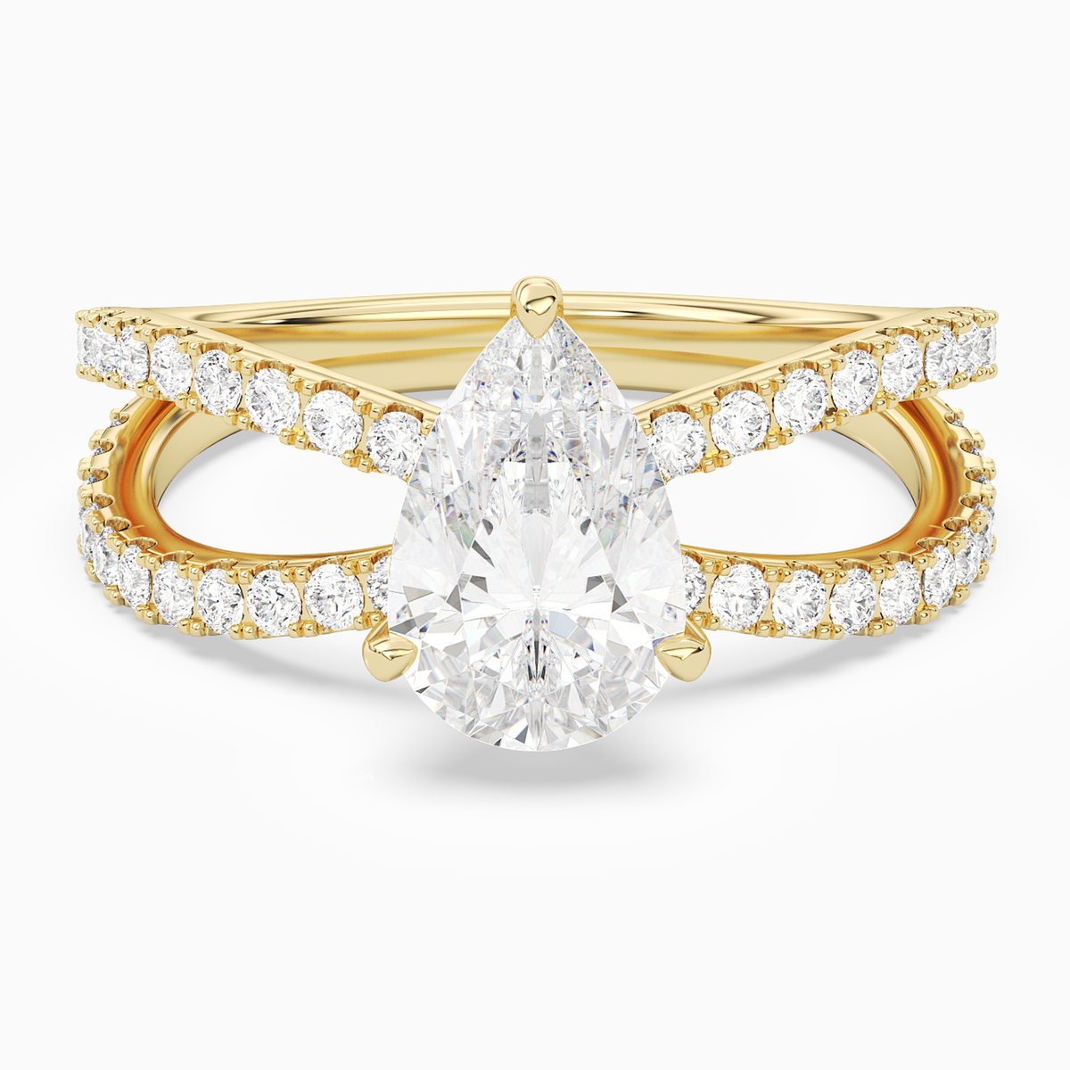 Pear Split Pavé Bypass Solitaire in 18K Yellow Gold main white