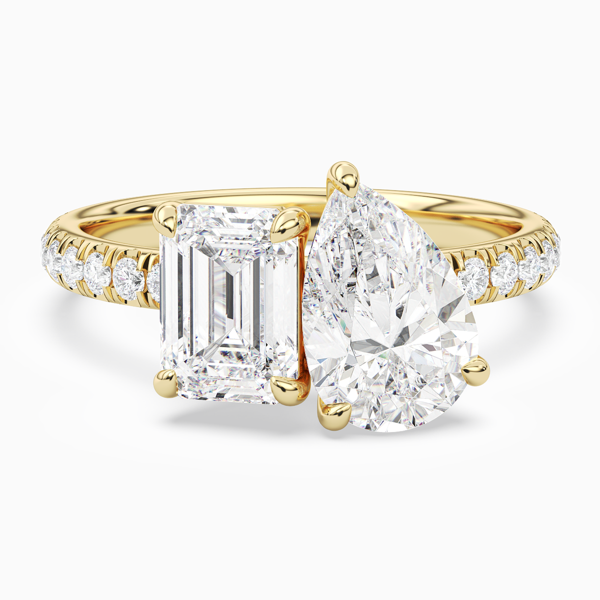 Emerald & Pear Accented Toi Et Moi in 14K Yellow Gold main white