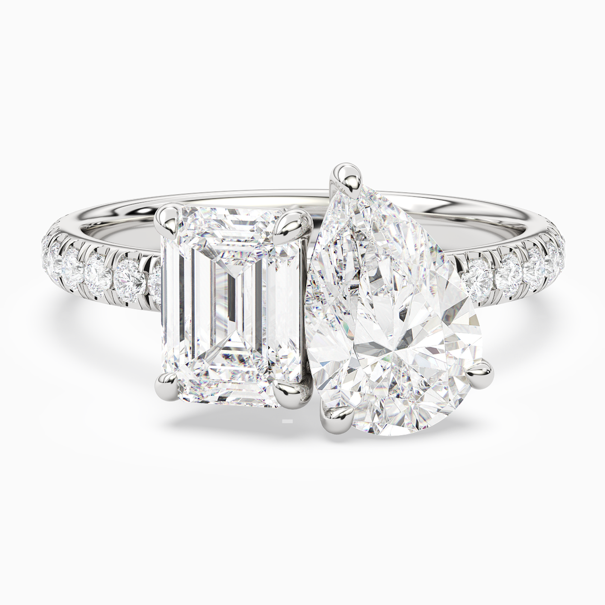 Emerald & Pear Accented Toi Et Moi in Platinum main white