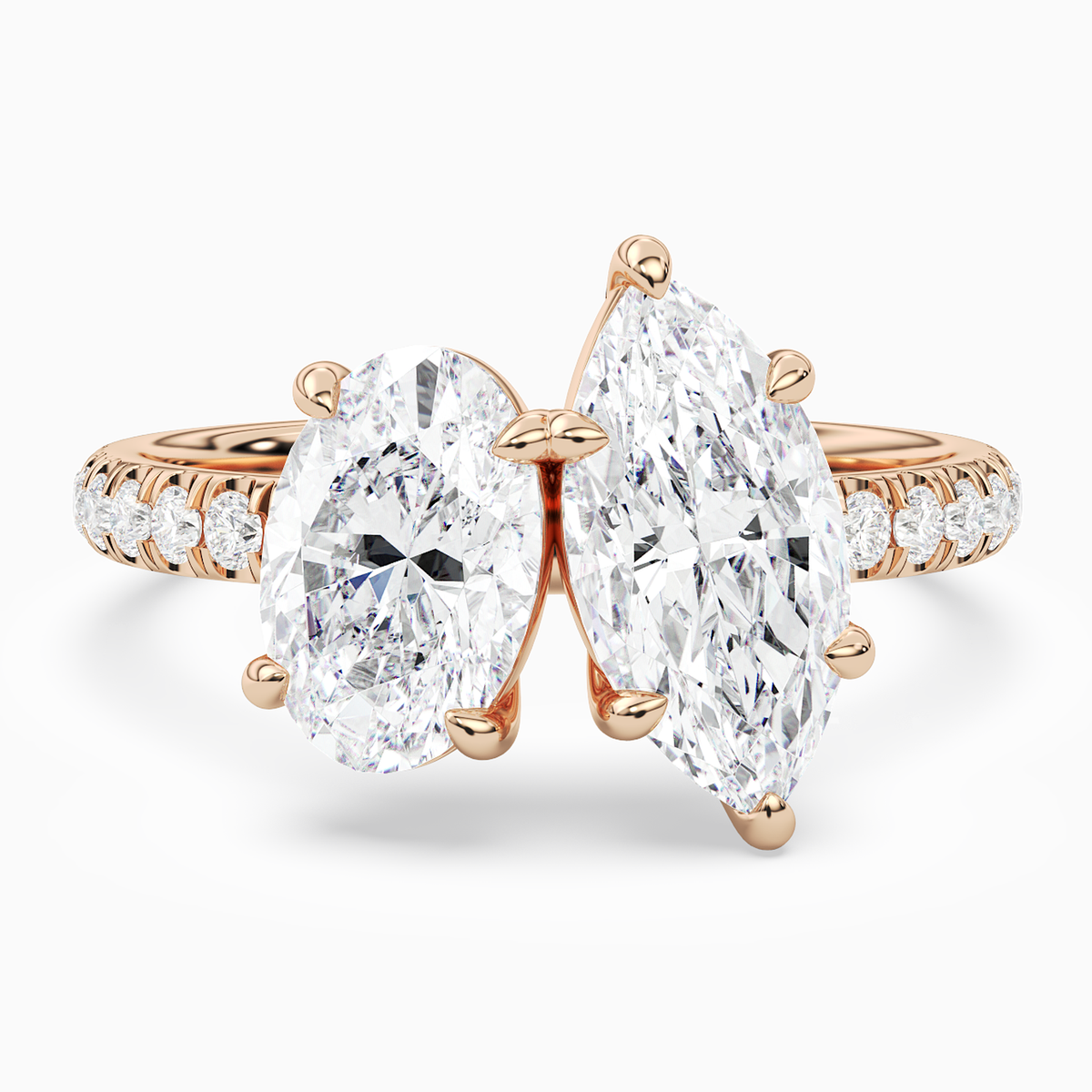 Oval & Marquise Accented Toi Et Moi in 14K Rose Gold main white