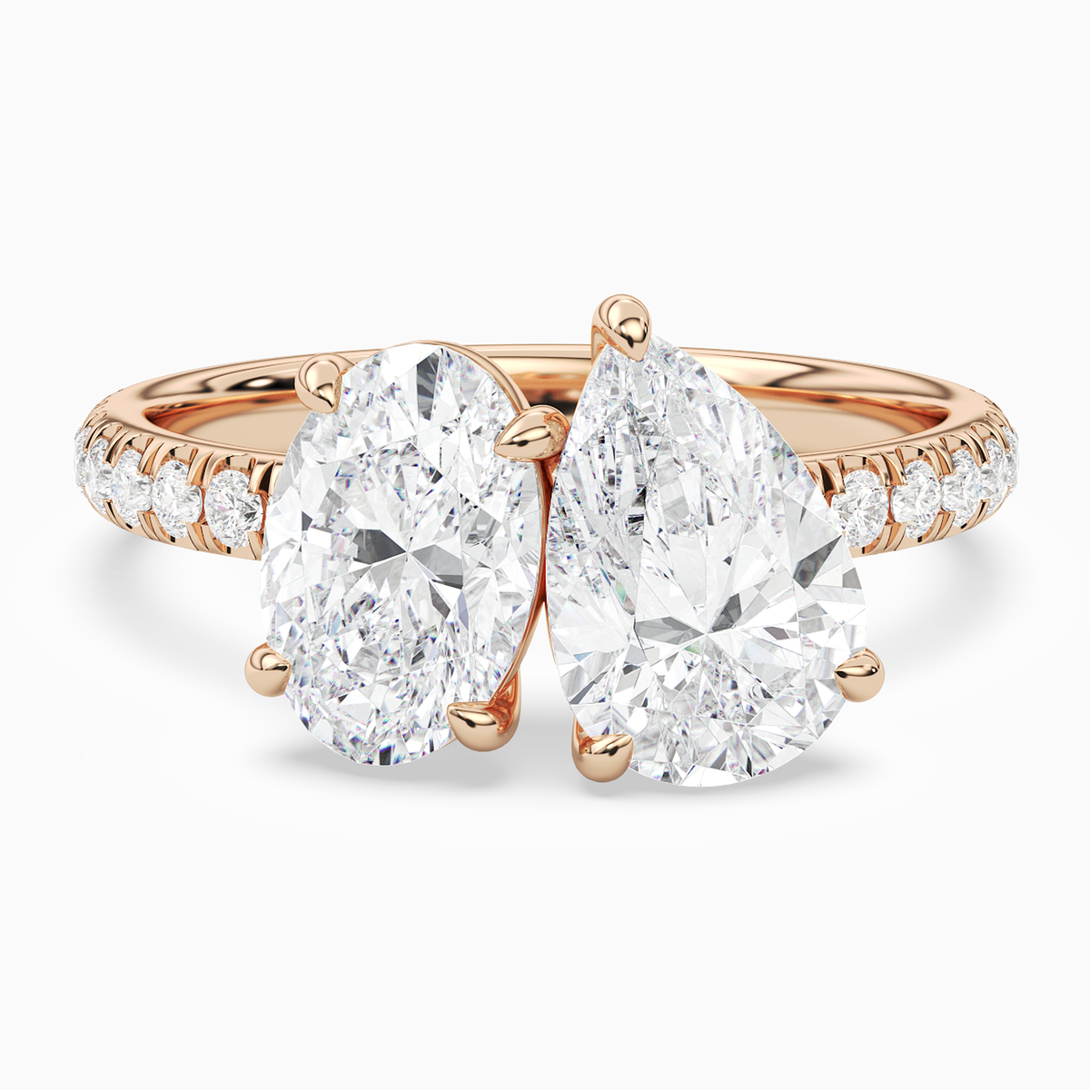 Oval & Pear Accented Toi Et Moi in 14K Rose Gold main white