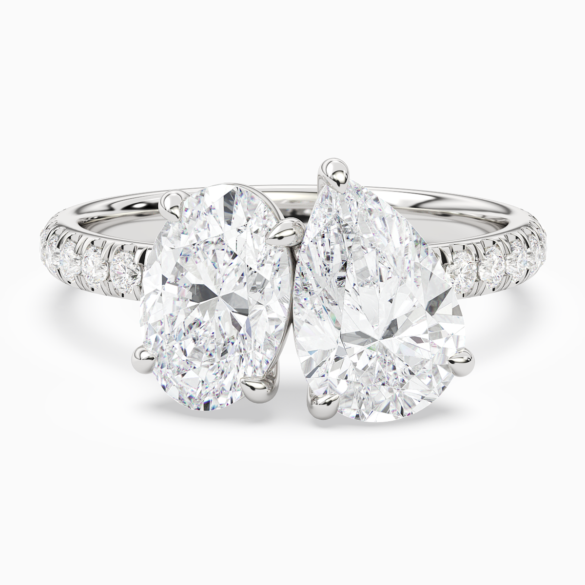 Oval & Pear Accented Toi Et Moi in Platinum main white