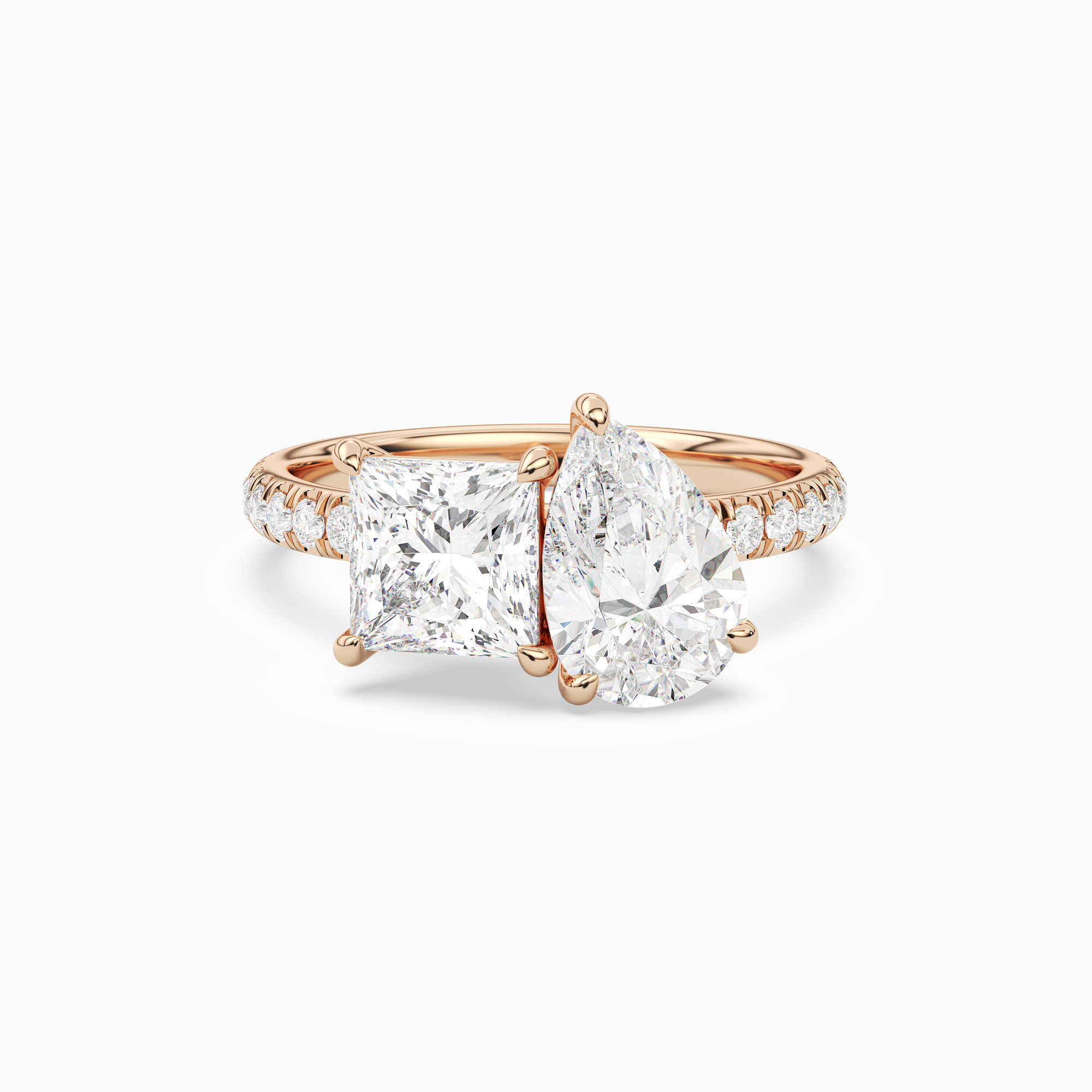 Princess & Pear Accented Toi Et Moi in 14K Rose Gold main white