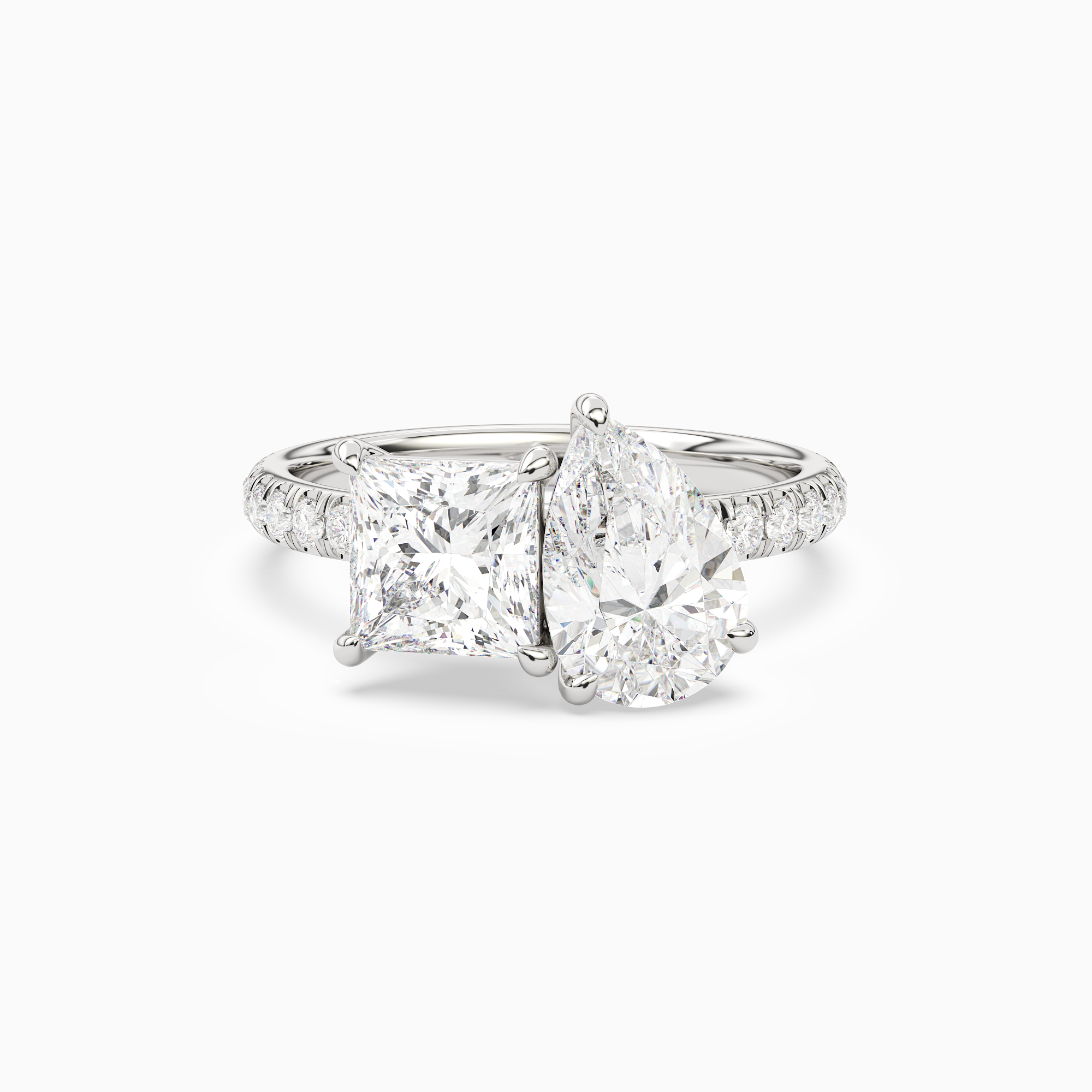 Princess & Pear Accented Toi Et Moi in 18K White Gold main white