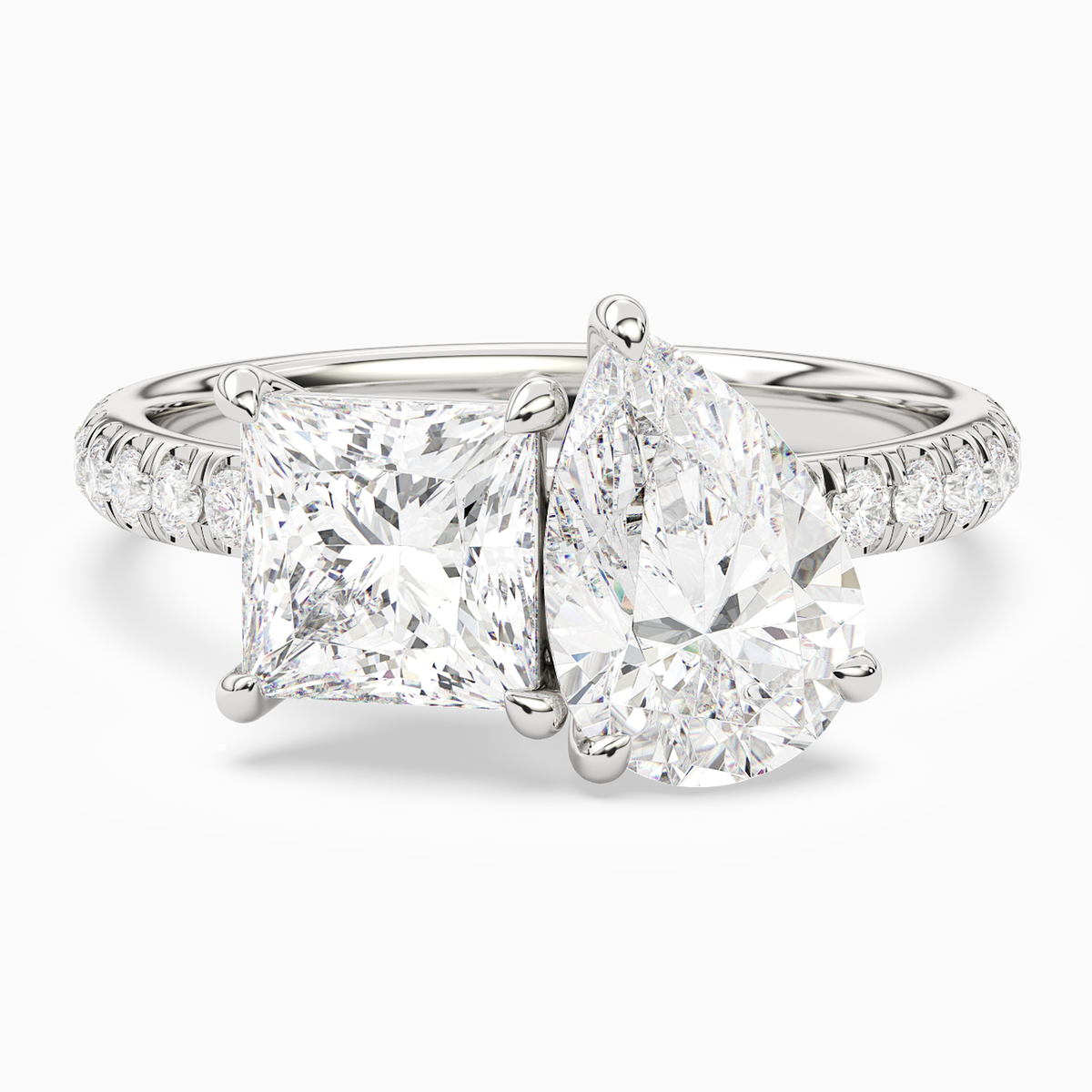 Princess & Pear Accented Toi Et Moi in Platinum main white