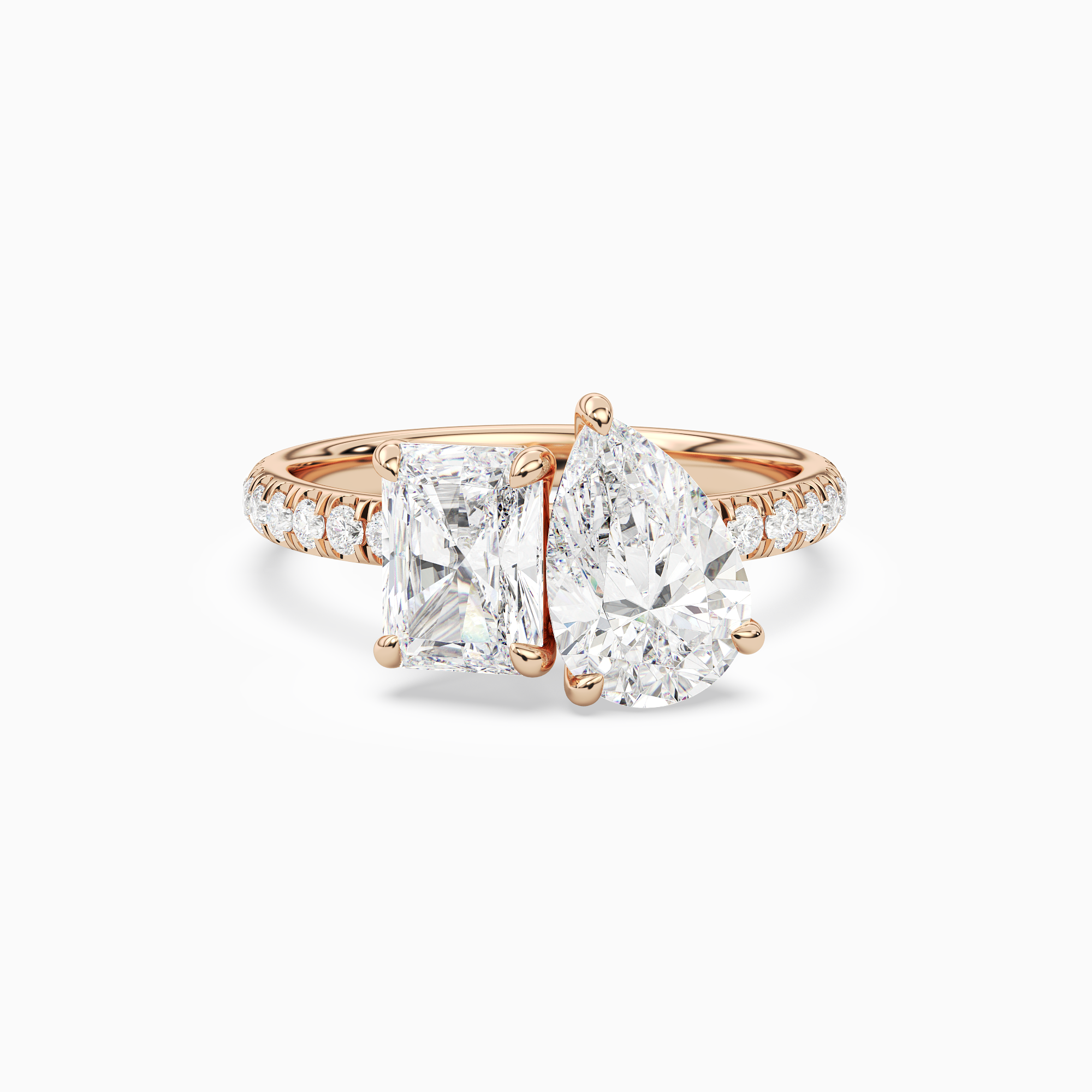 Radiant & Pear Accented Toi Et Moi in 14K Rose Gold main white