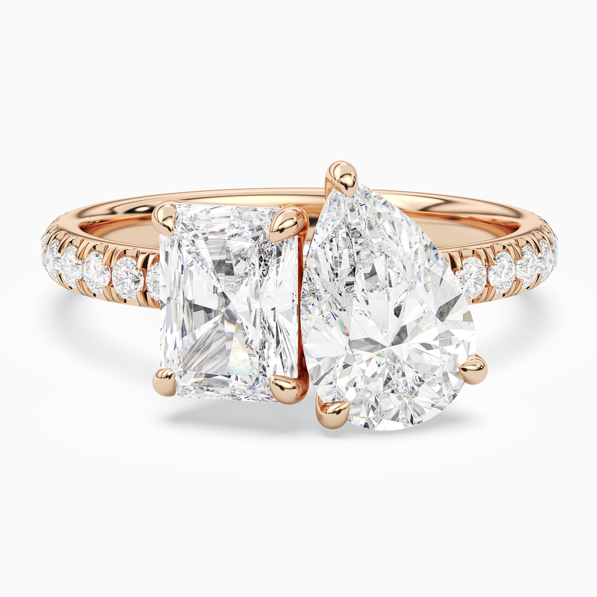 Radiant & Pear Accented Toi Et Moi in 14K Rose Gold main white