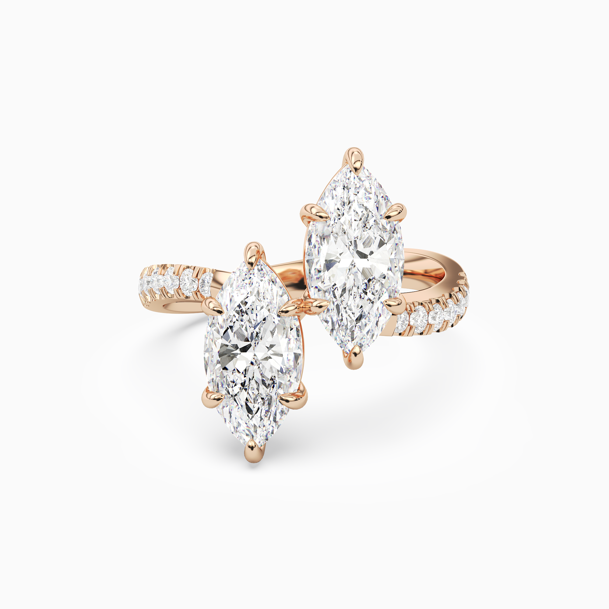 Marquise & Marquise Parallel Pavé Toi Et Moi in 14K Rose Gold main white