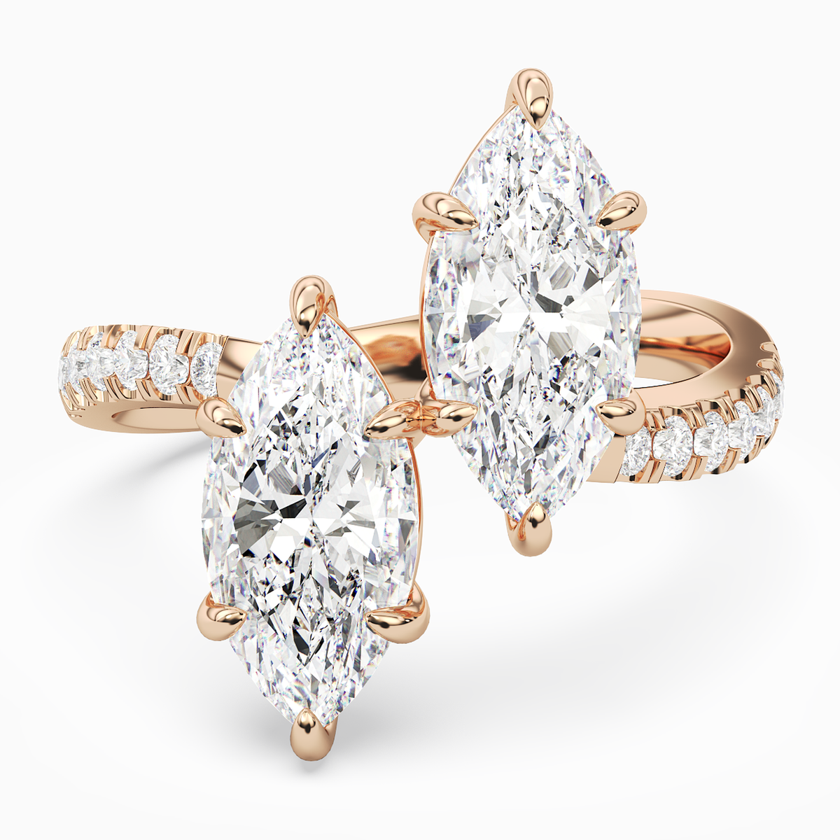 Marquise & Marquise Parallel Pavé Toi Et Moi in 14K Rose Gold main white