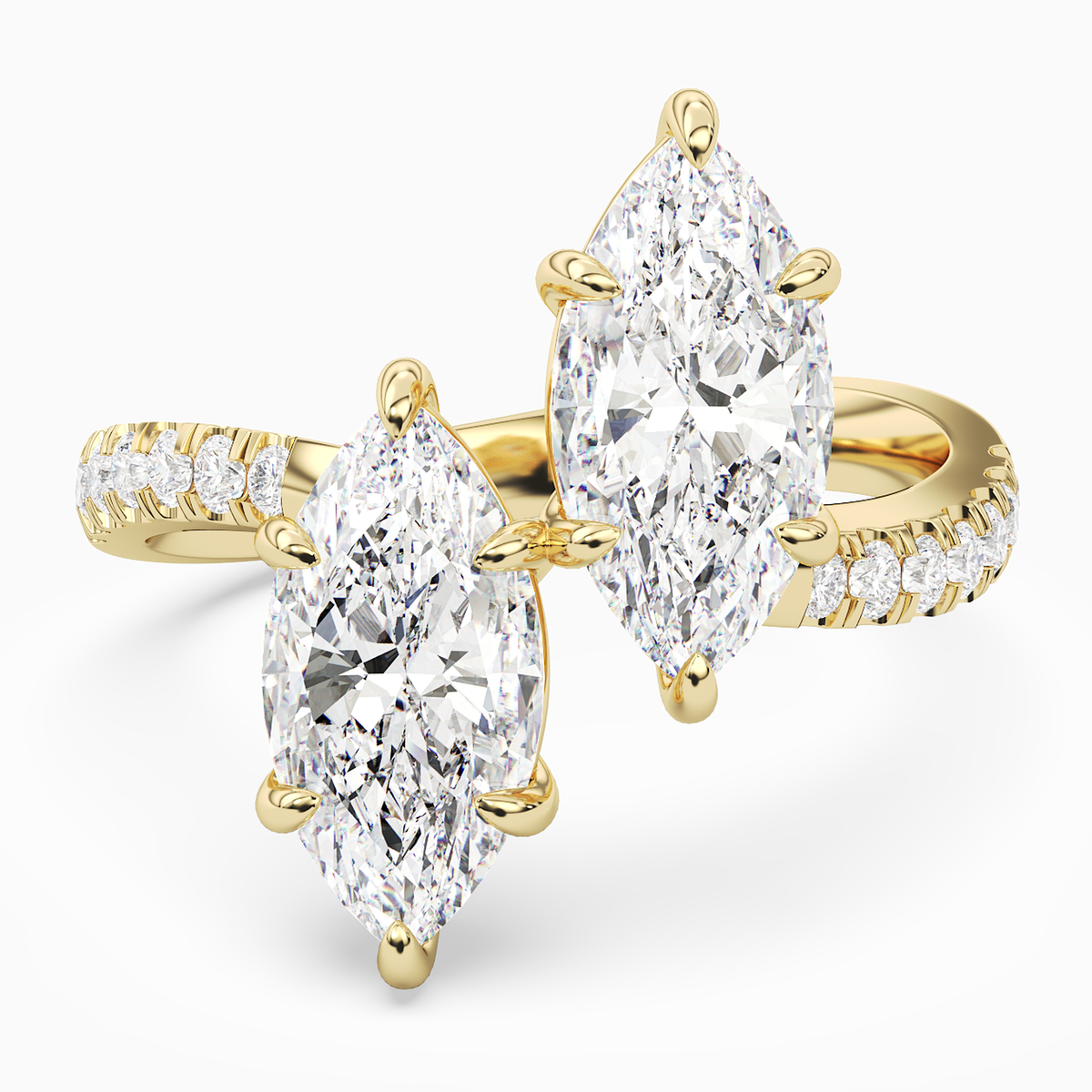 Marquise & Marquise Parallel Pavé Toi Et Moi in 14K Yellow Gold main white