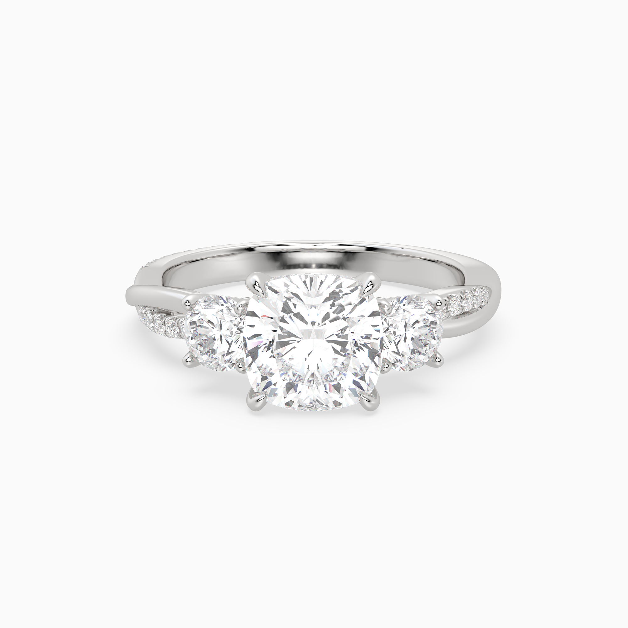 Cushion Twisted Vine Three Stone in 18K White Gold main white