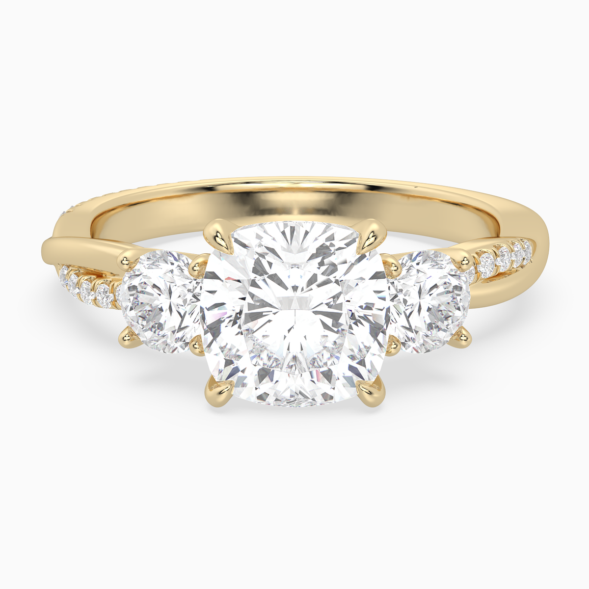 Cushion Twisted Vine Three Stone in 18K Yellow Gold main white