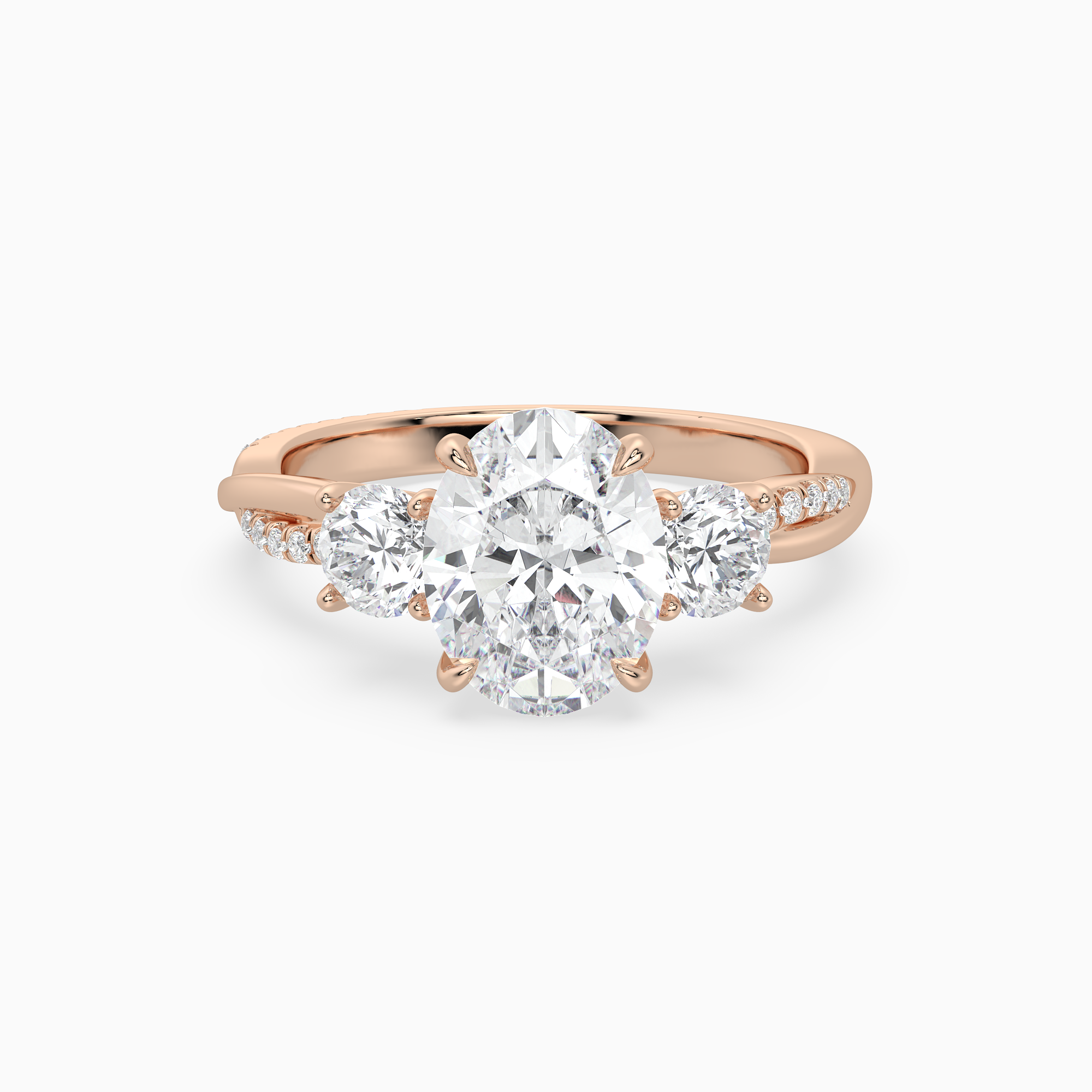 Oval Twisted Vine Three Stone in 14K Rose Gold main white