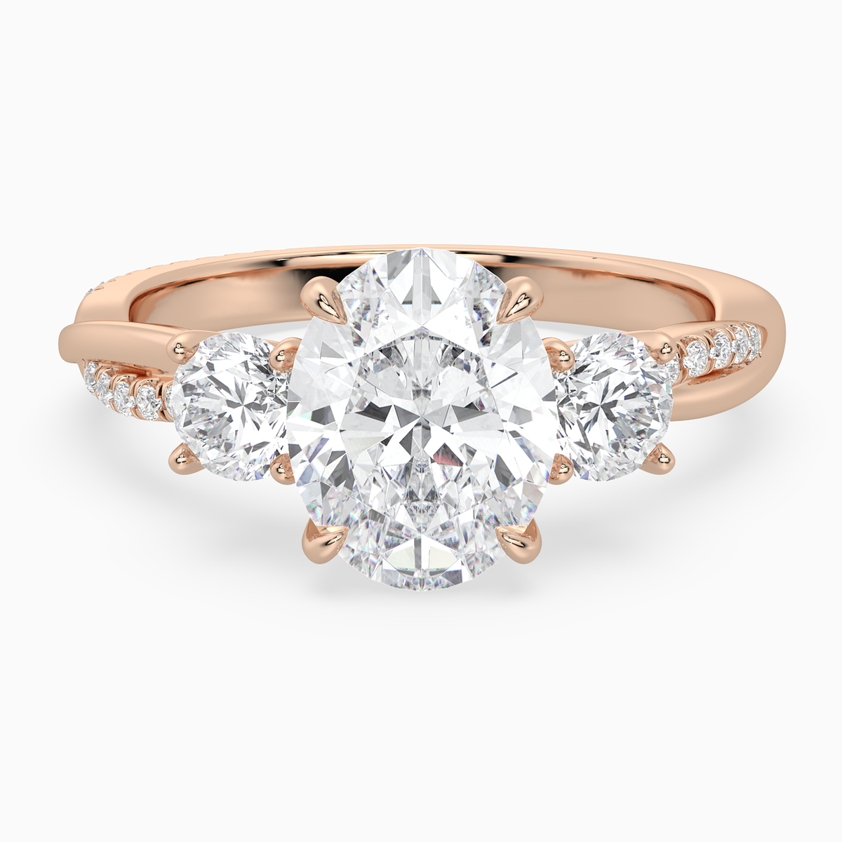 Oval Twisted Vine Three Stone in 14K Rose Gold main white