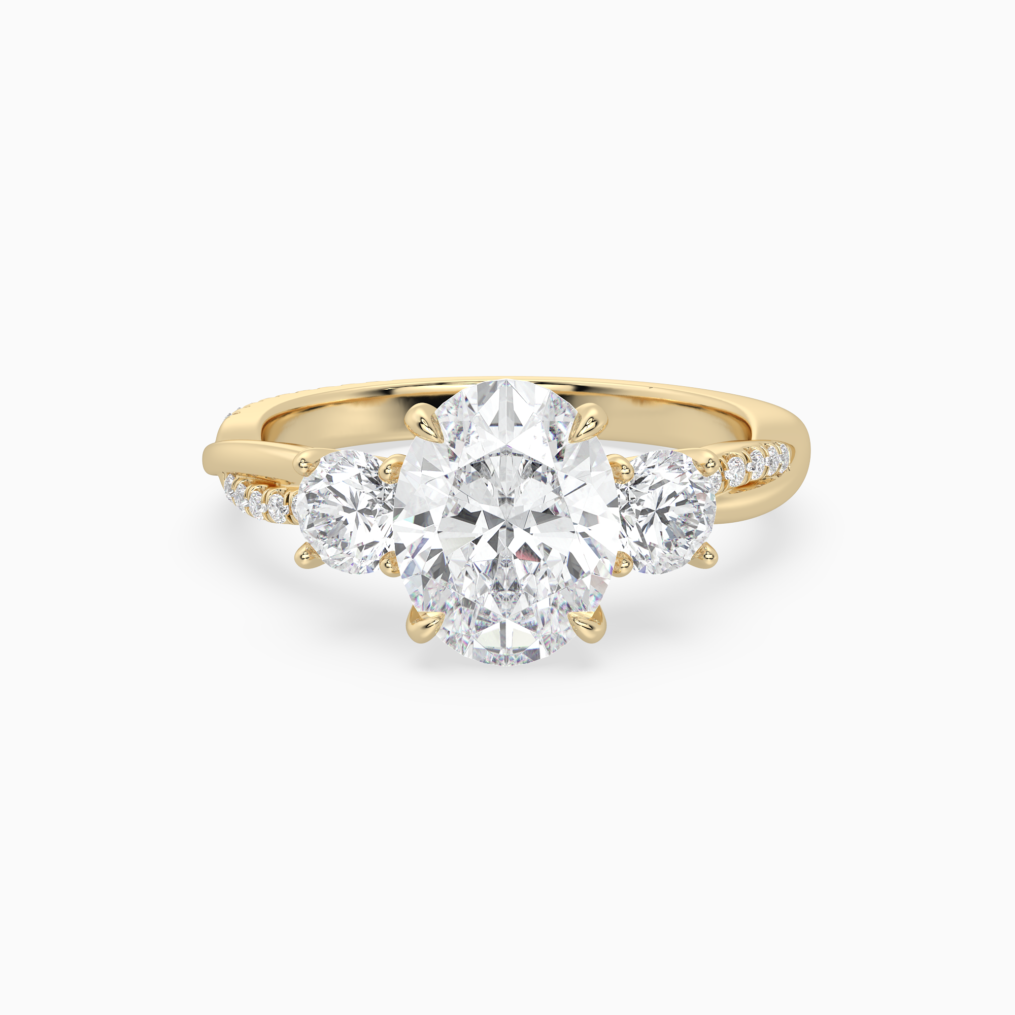 Oval Twisted Vine Three Stone in 14K Yellow Gold main white