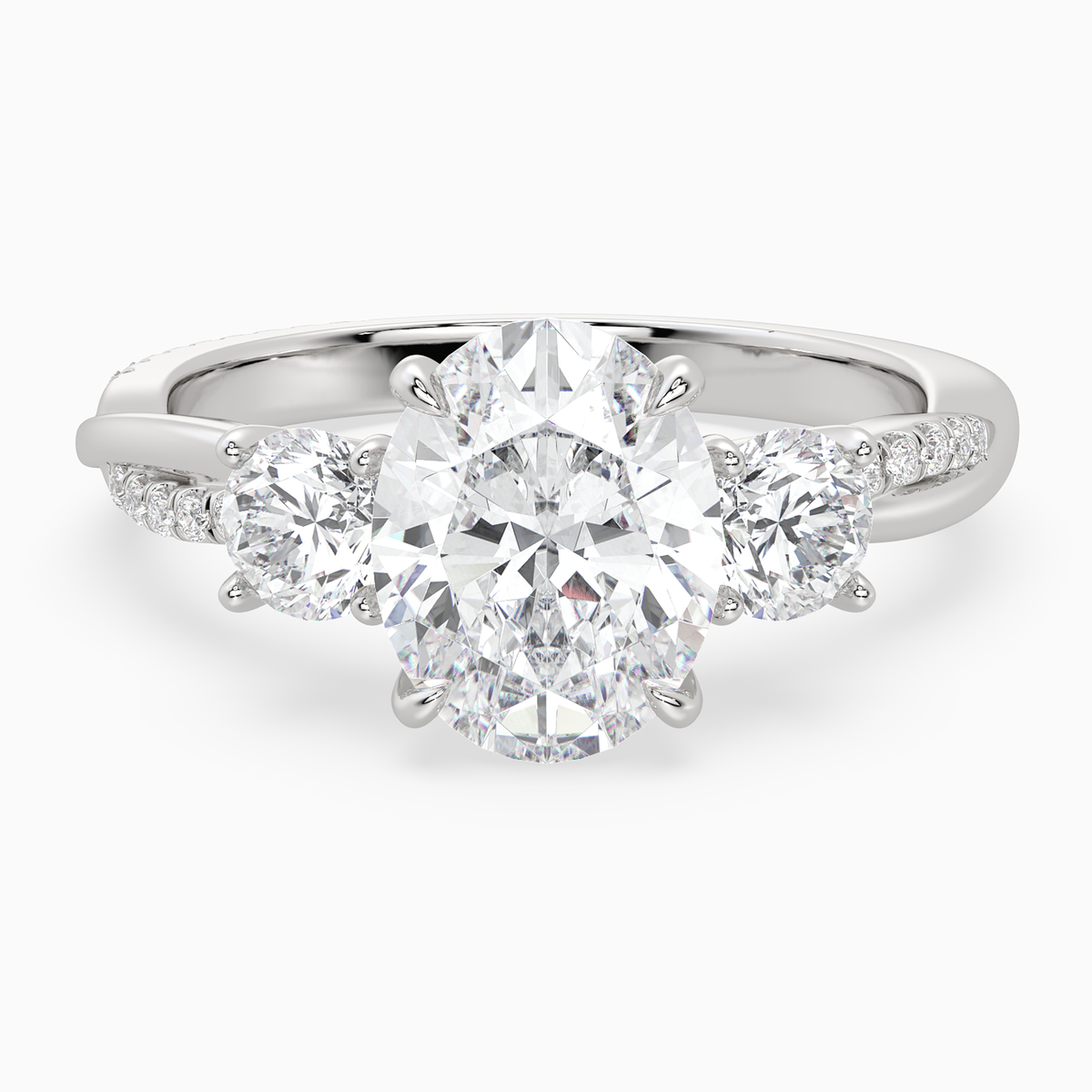 Oval Twisted Vine Three Stone in Platinum main white