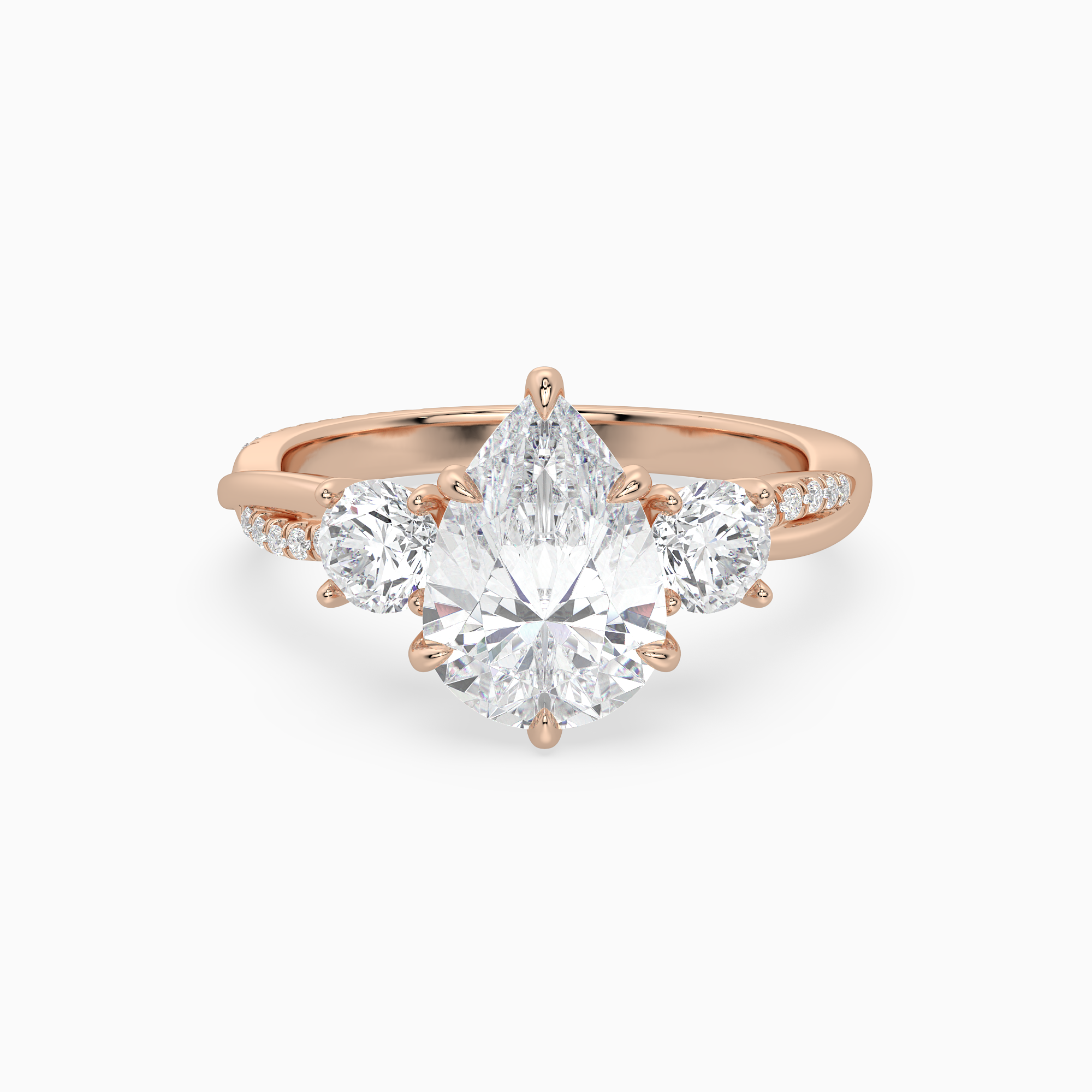Pear Twisted Vine Three Stone in 14K Rose Gold main white
