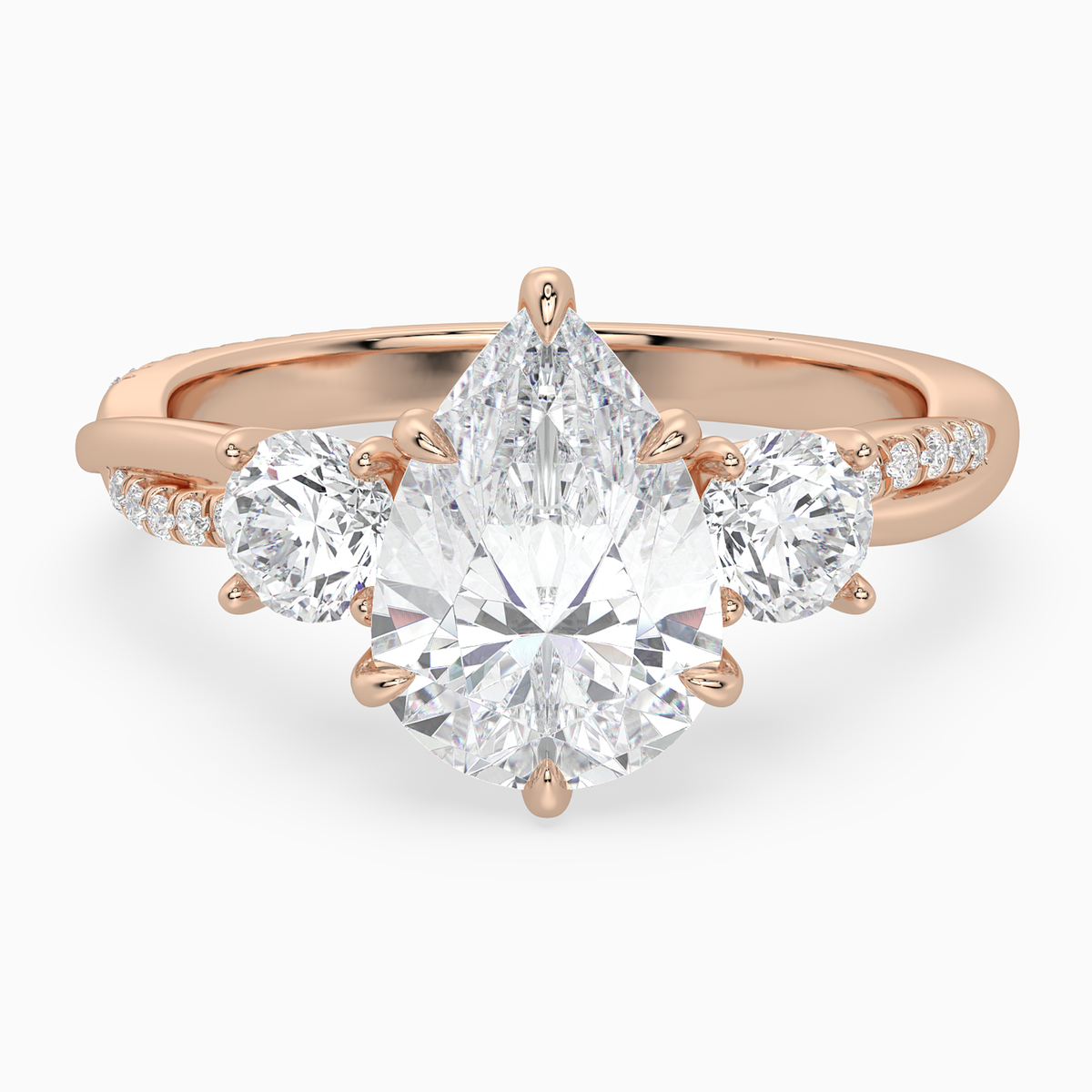 Pear Twisted Vine Three Stone in 14K Rose Gold main white